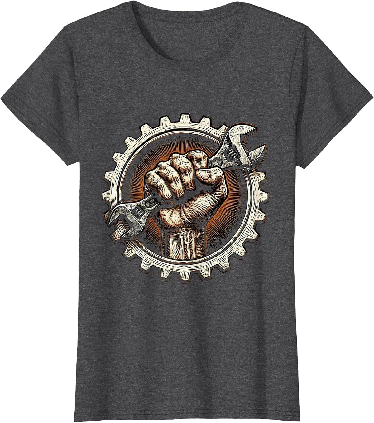 Women's Mechanic Fist Torque Wrench Graphic Design T-Shirt - Dark Heather Grey