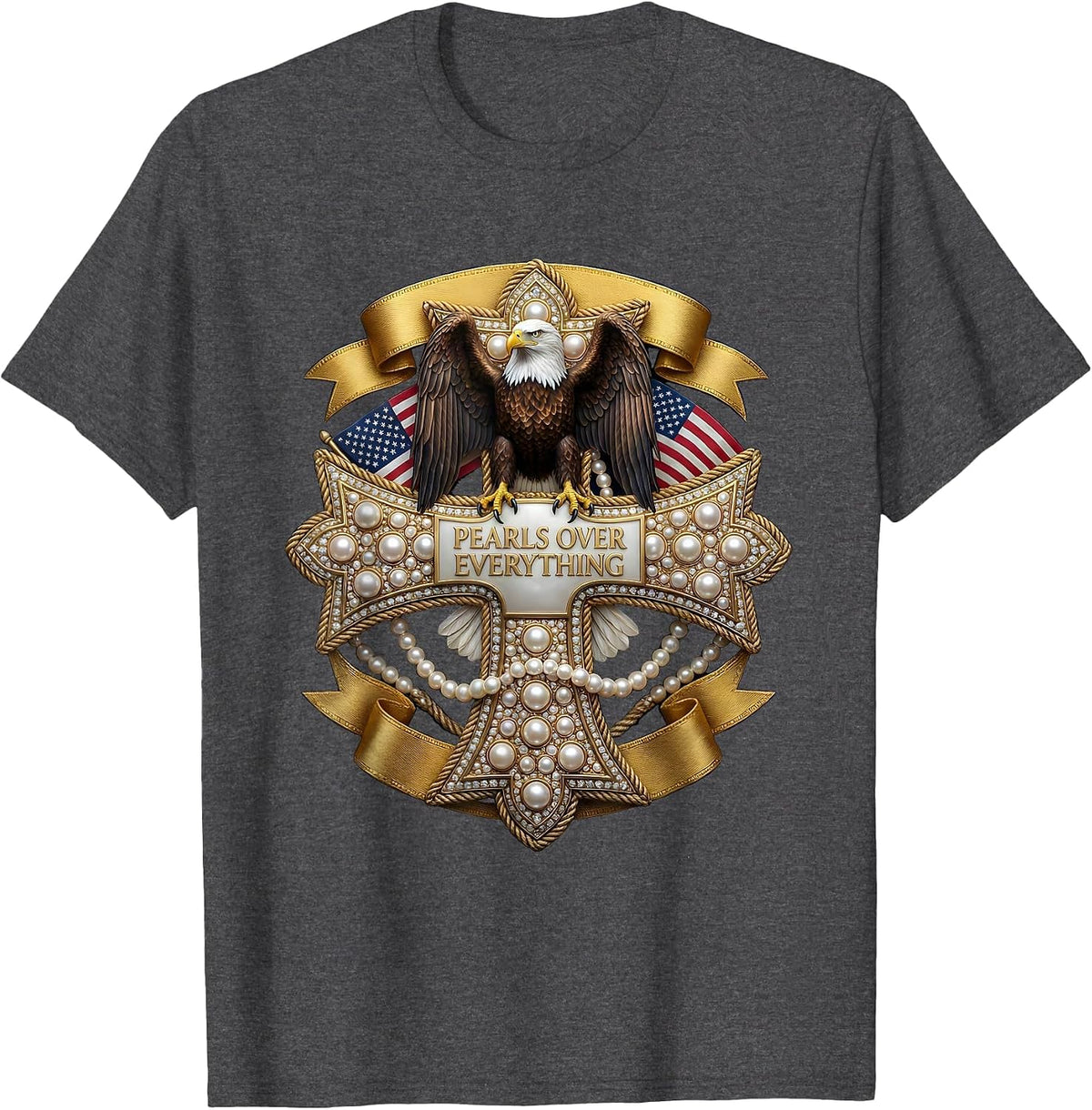 Men's Pearls Over Everything Classic Elegance Design T-Shirt - Dark Heather Grey