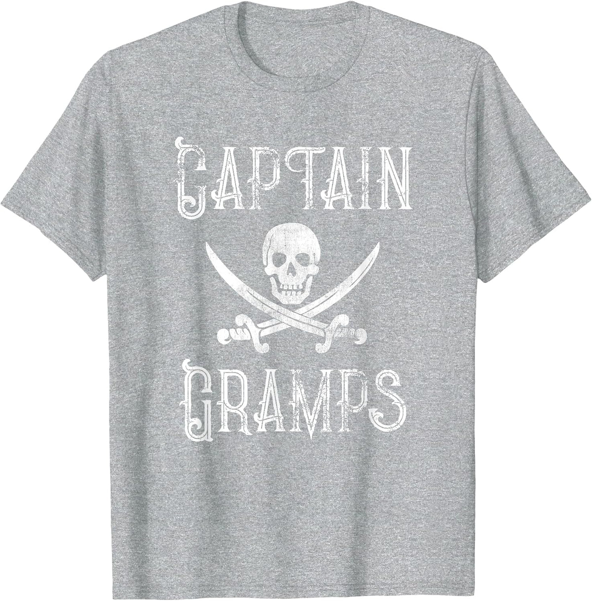 Captain Gramps Pirate Skull Crossed Swords Grandpa Name Fun T-Shirt - Heather Grey