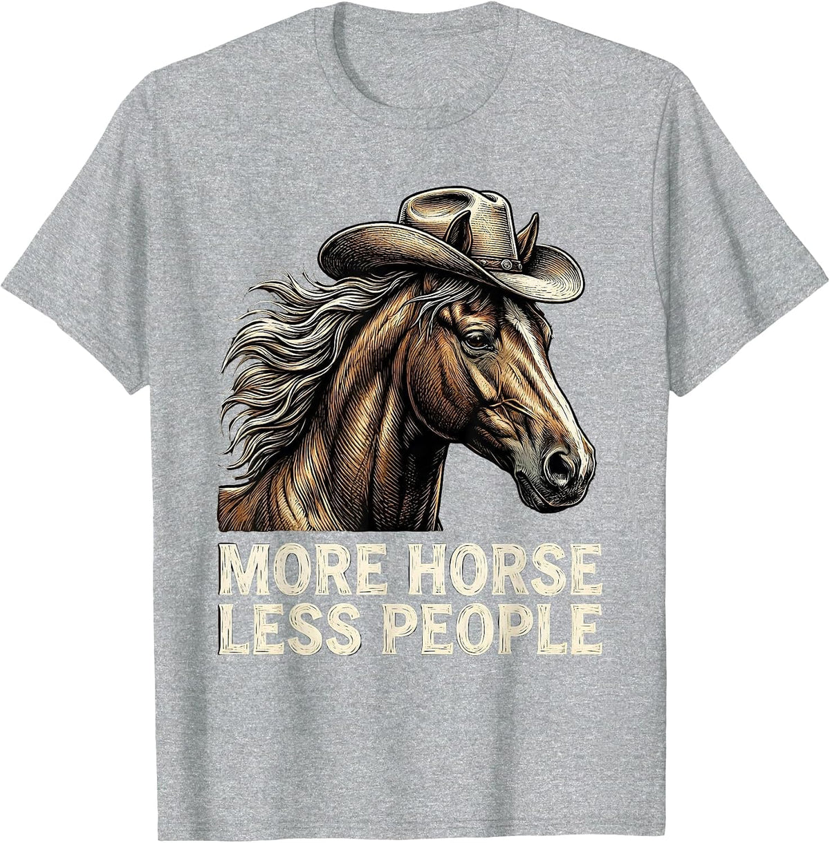 Men's More Horse Less People Cowgirl Design T-Shirt - Heather Grey