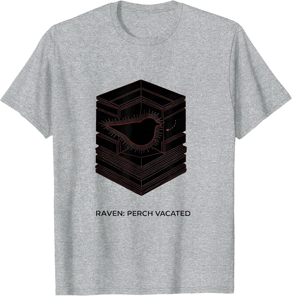 Men's Raven Perch Vacated Geometric Edgar Allan Poe Literary Humor T-Shirt - Heather Grey