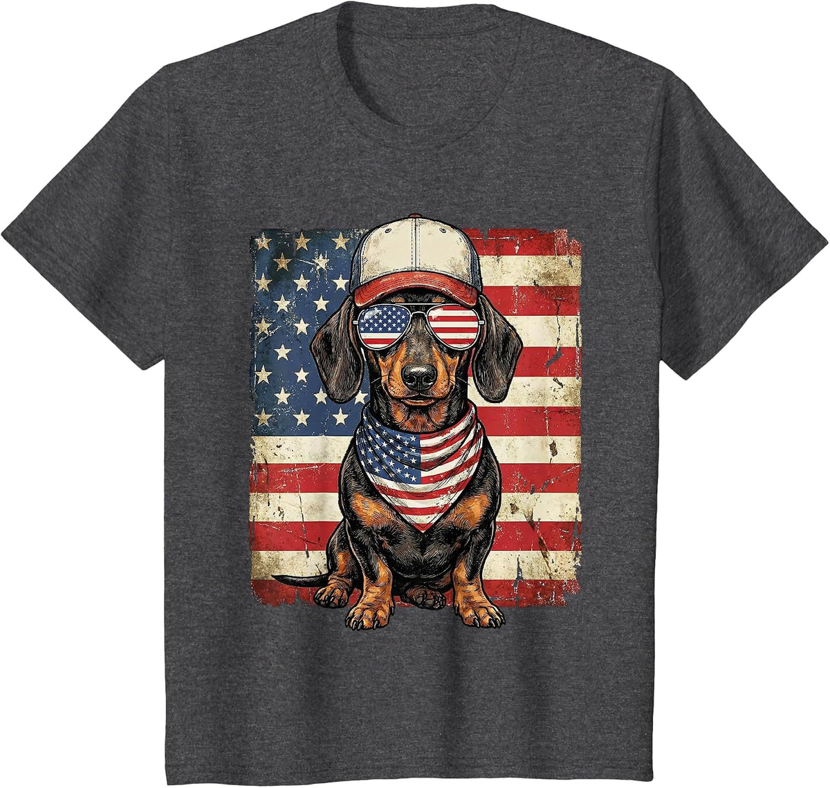 Dachshund USA Flag Wiener Dog Patriotic Dog Lover Men Women T-Shirt - Dark Heather Grey