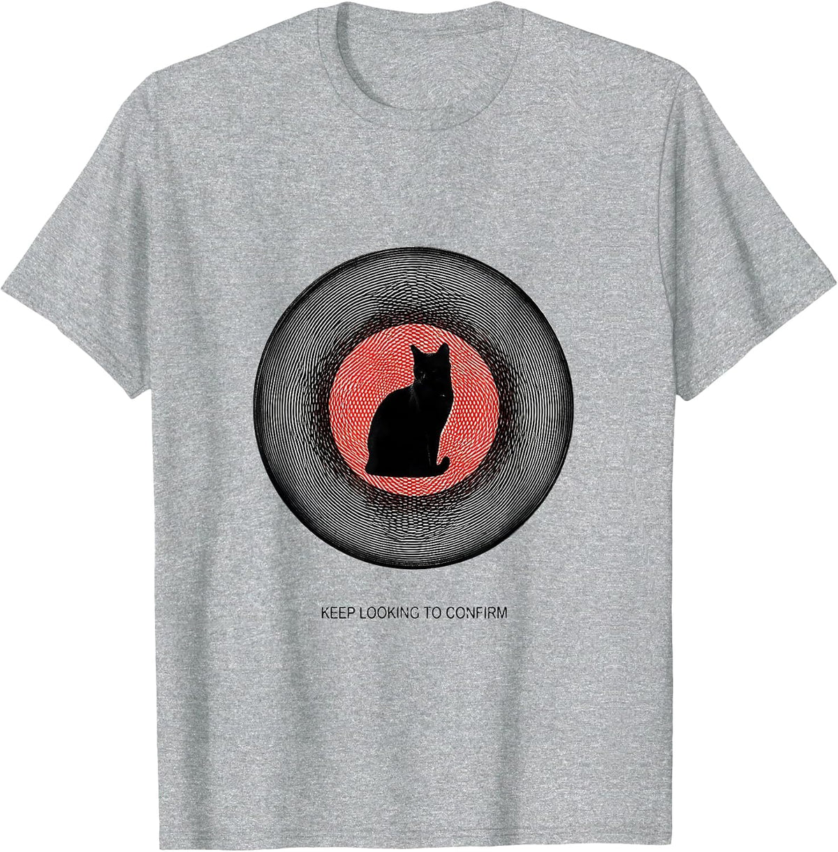 Men's Keep Looking To Confirm Op Art Moire Physics Nerd Cat Humor T-Shirt - Heather Grey