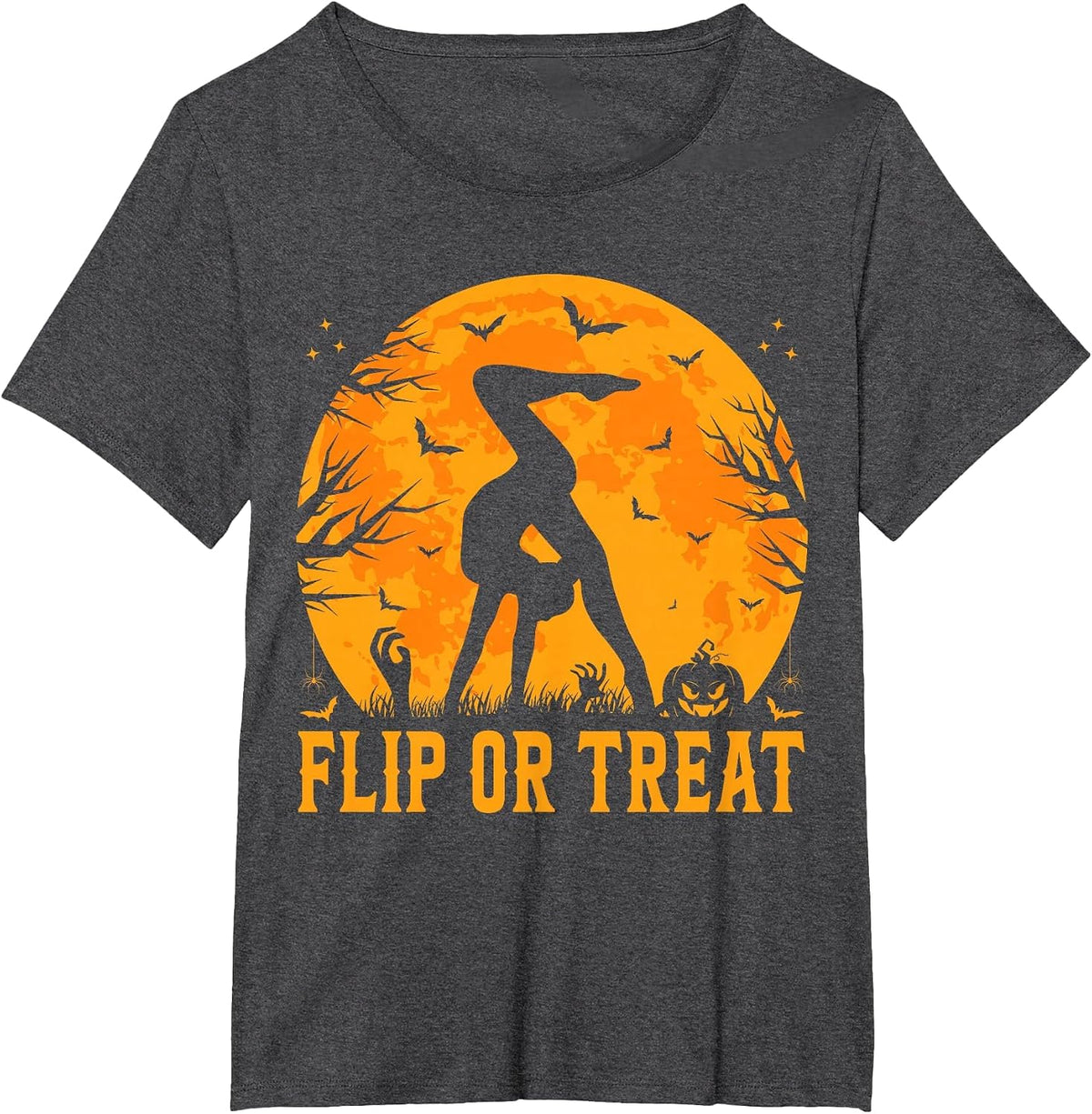 Gymnastics Halloween Flip or Treat Halloween Gymnastics T-Shirt - Dark Heather Grey