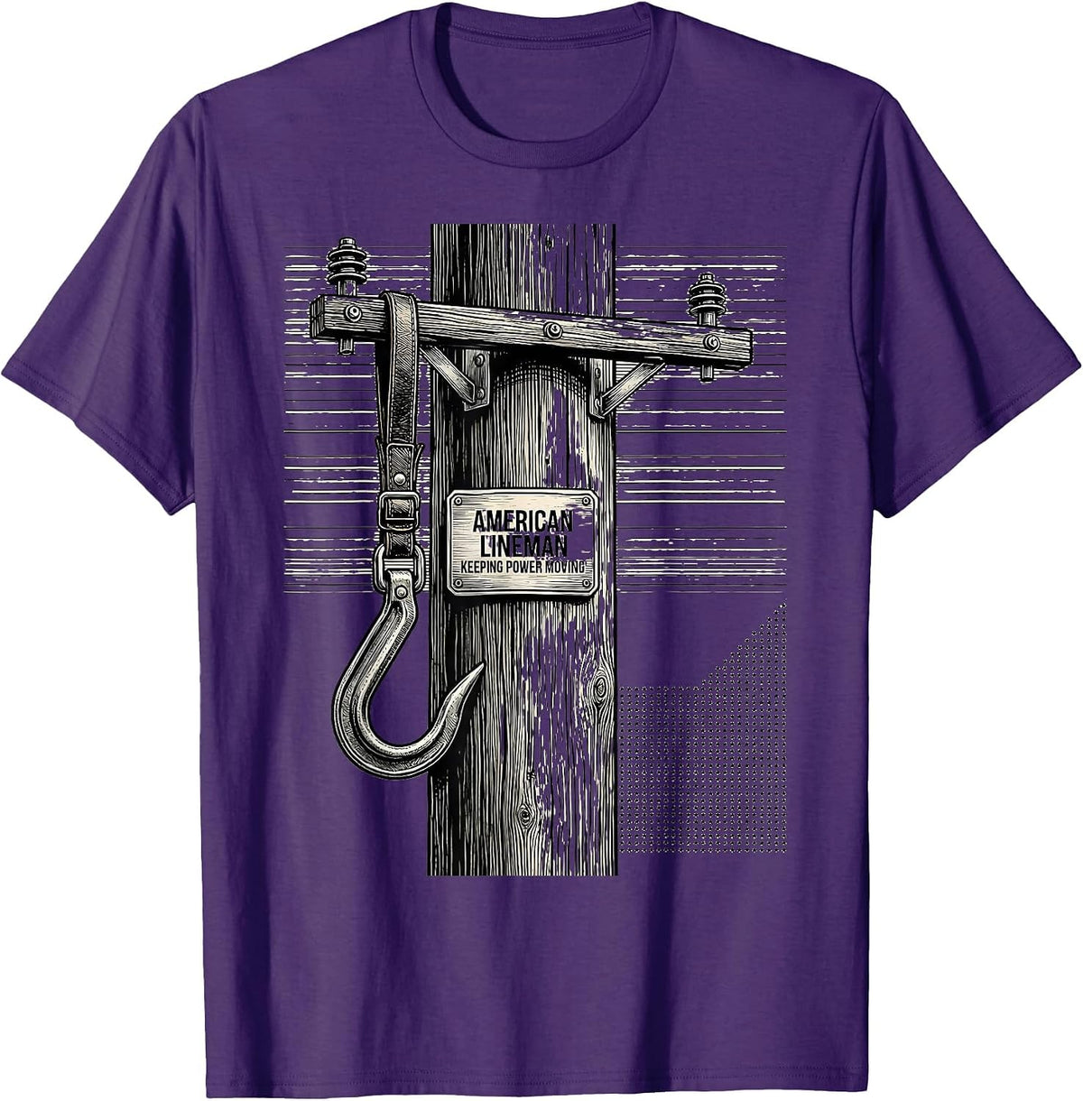 Men's American Lineman, Keeping Power Moving Patriotic Skilled T-Shirt - Purple