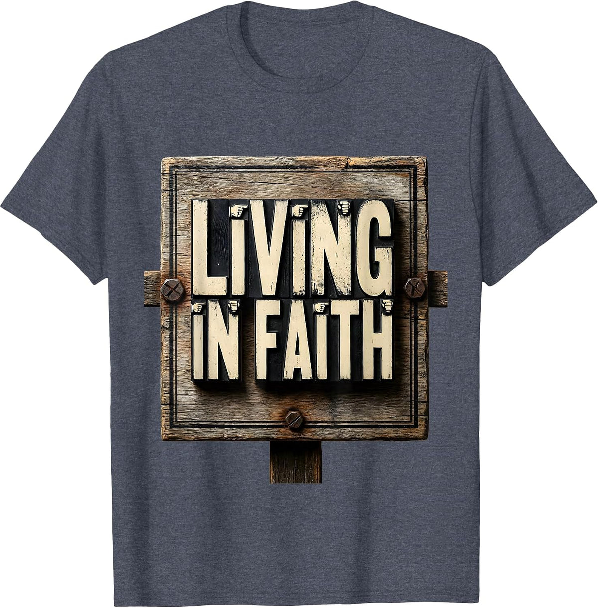 Living In Faith Faith Over Fear Inspirational Design T-Shirt - Heather Blue