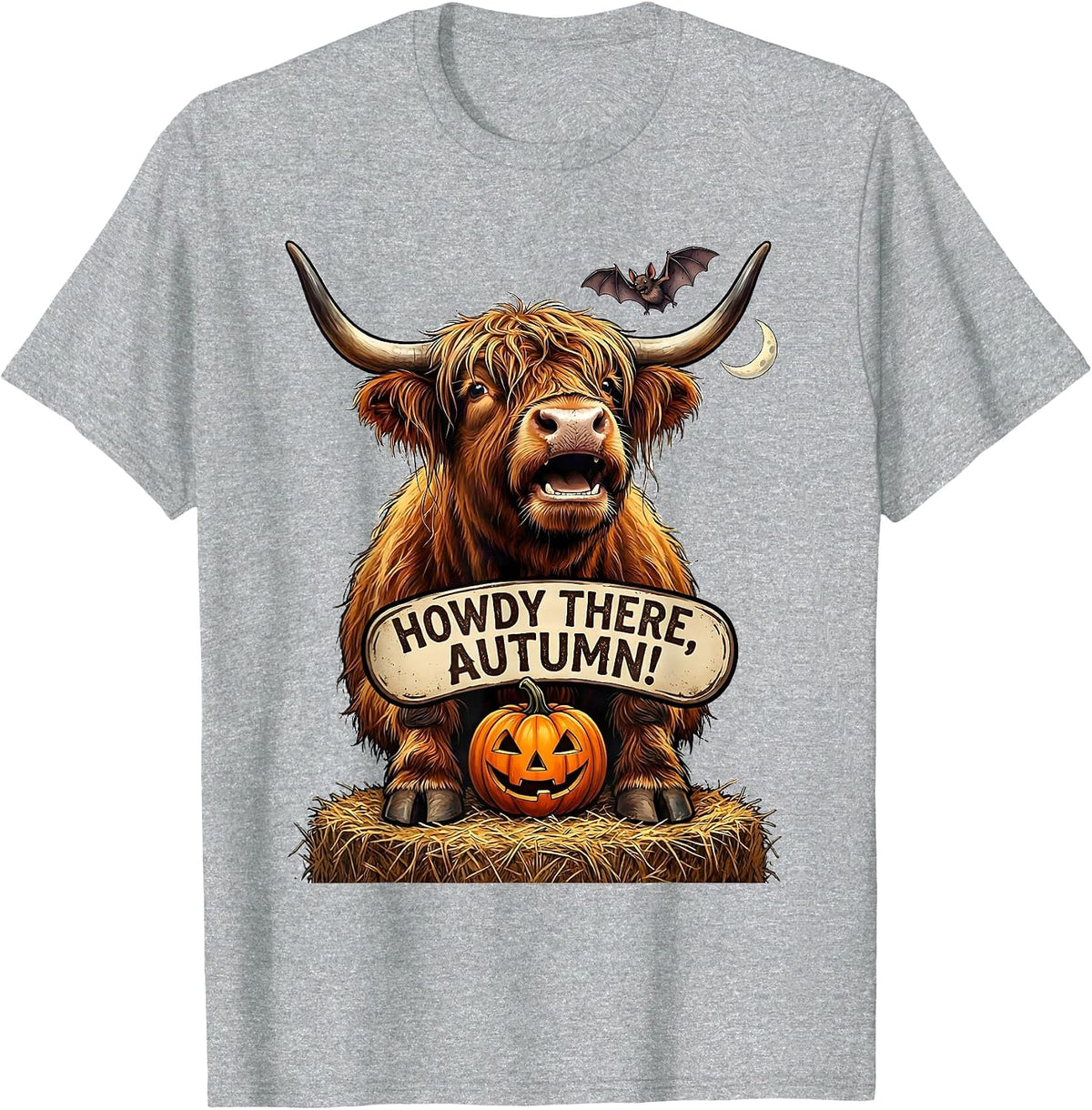Men's Howdy There Autumn Cartoon Highland Cow Funny Fall Halloween T-Shirt - Heather Grey