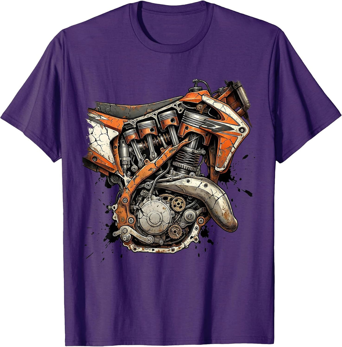 Dirt Bike Engine Cutaway Cross-Section Graphic T-Shirt - Purple