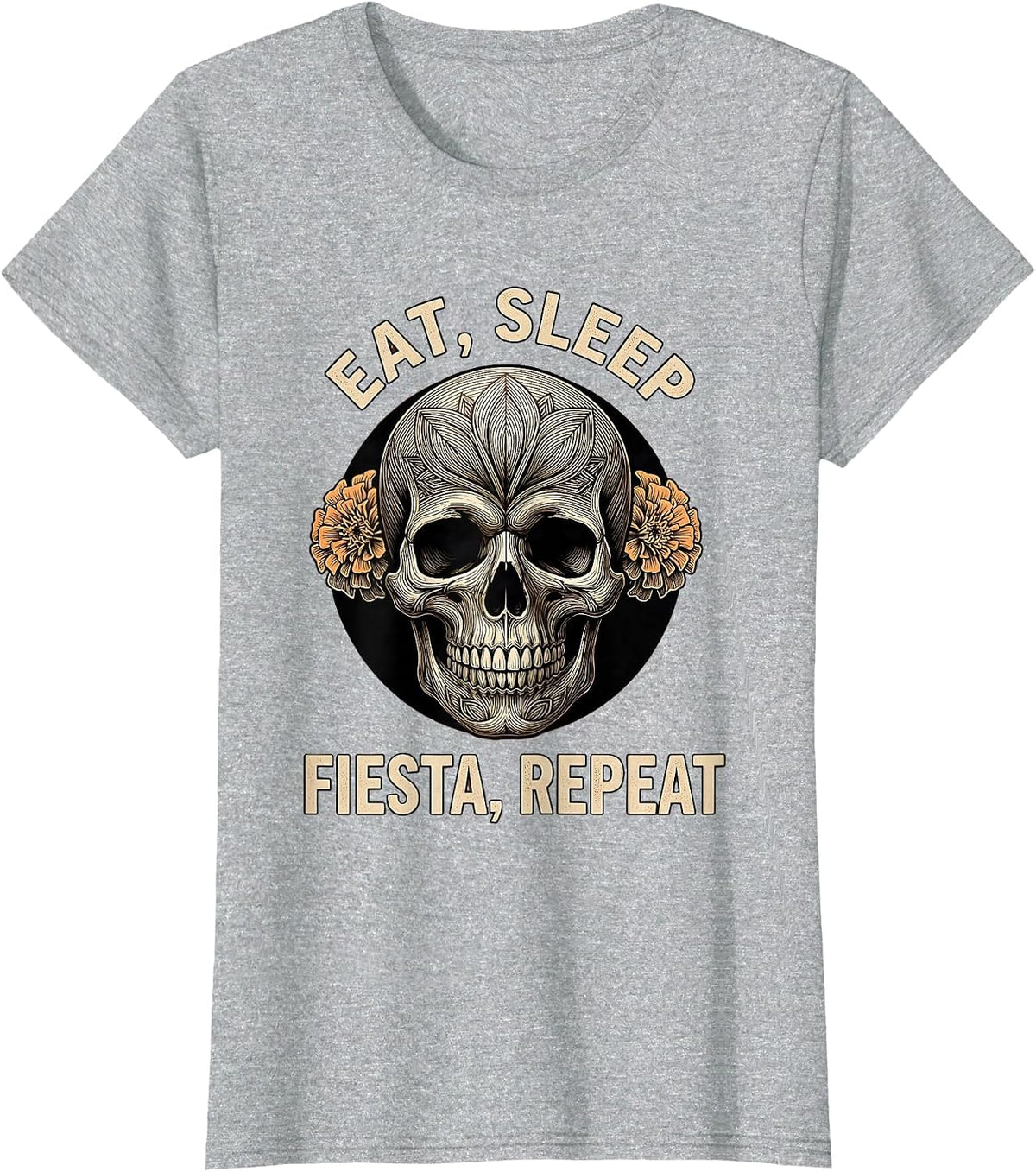 Women's Eat Sleep Fiesta Repeat Mexico Celebration Design T-Shirt - Heather Grey