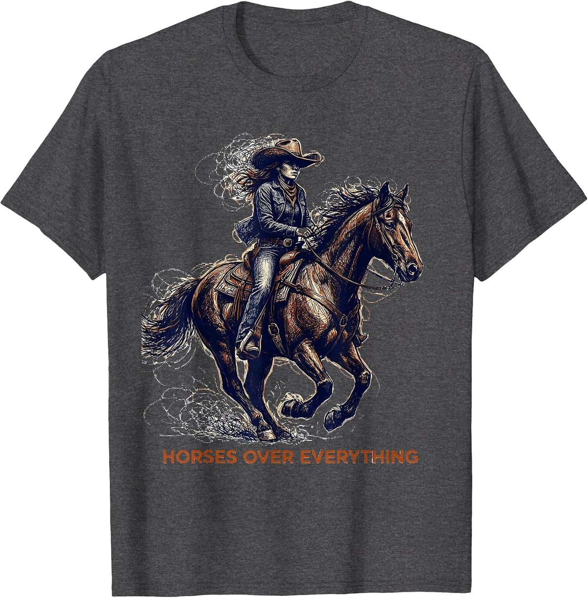 Men's Horses Over Everything Cowgirl Design T-Shirt - Dark Heather Grey