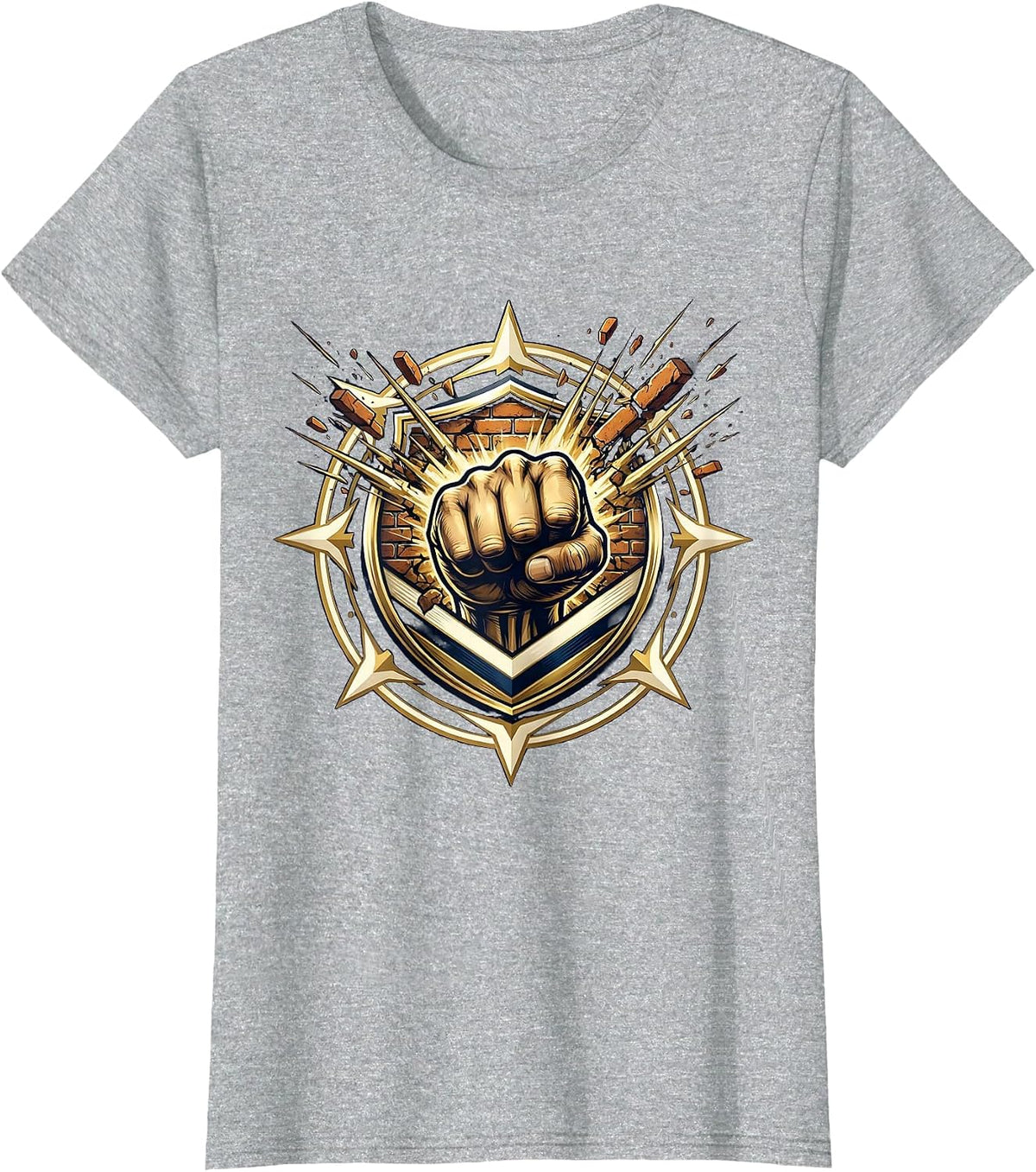 Vintage 1975 Fist Through Brick Wall Graphic T-Shirt - Heather Grey