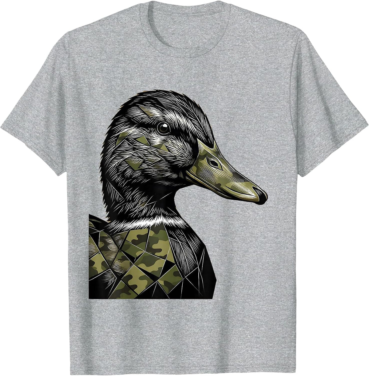 Men's Duck Camo Geometric Mosaic Graphic Tee T-Shirt - Heather Grey