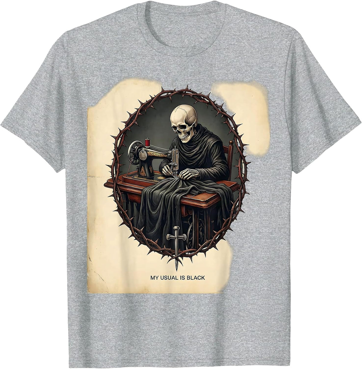 Men's My Usual Is Black Vintage Gothic Grunge Alt Skull Aesthetic T-Shirt - Heather Grey