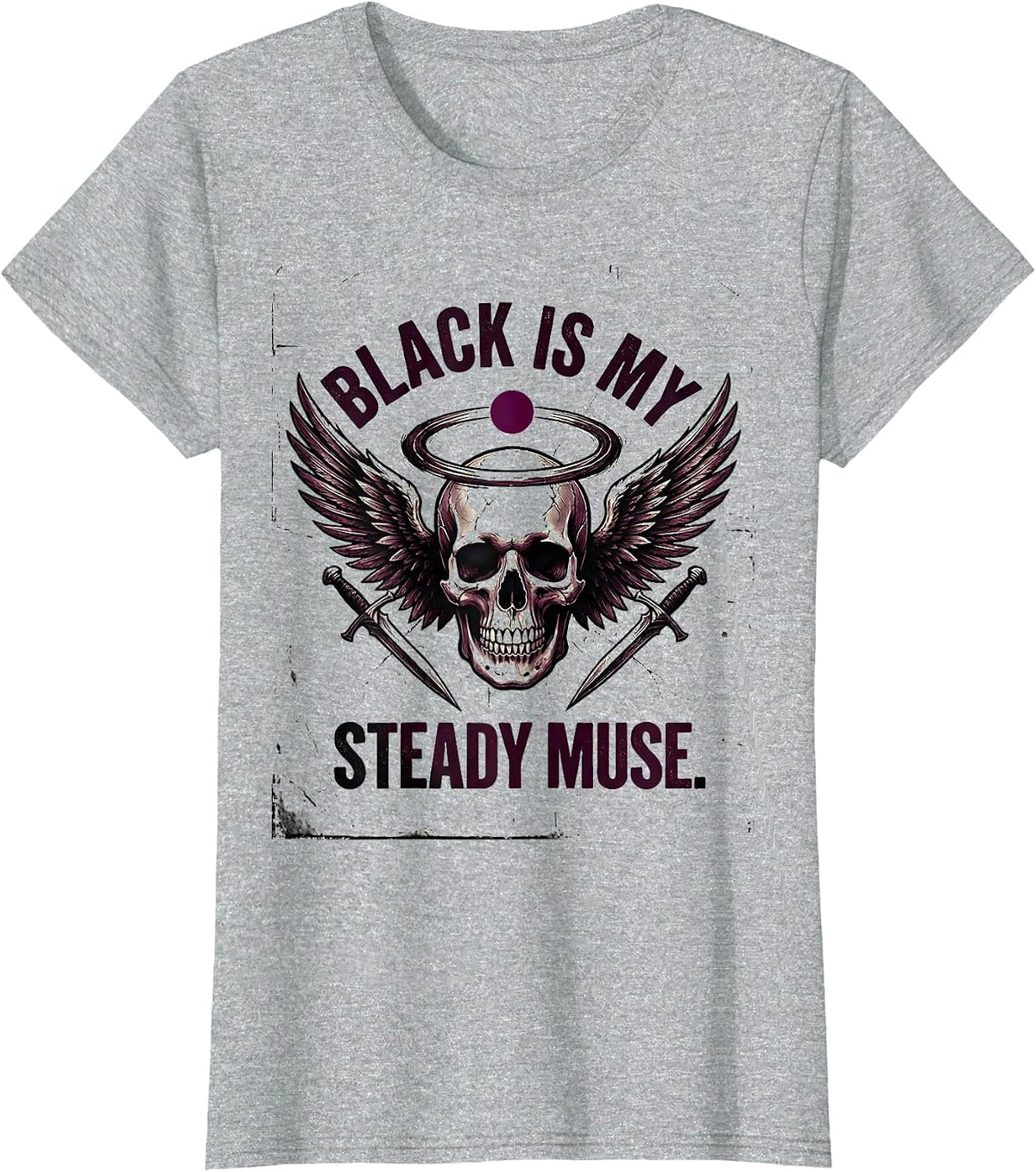 Black Is My Steady Muse Distressed Gothic Alt Streetwear T-Shirt - Heather Grey