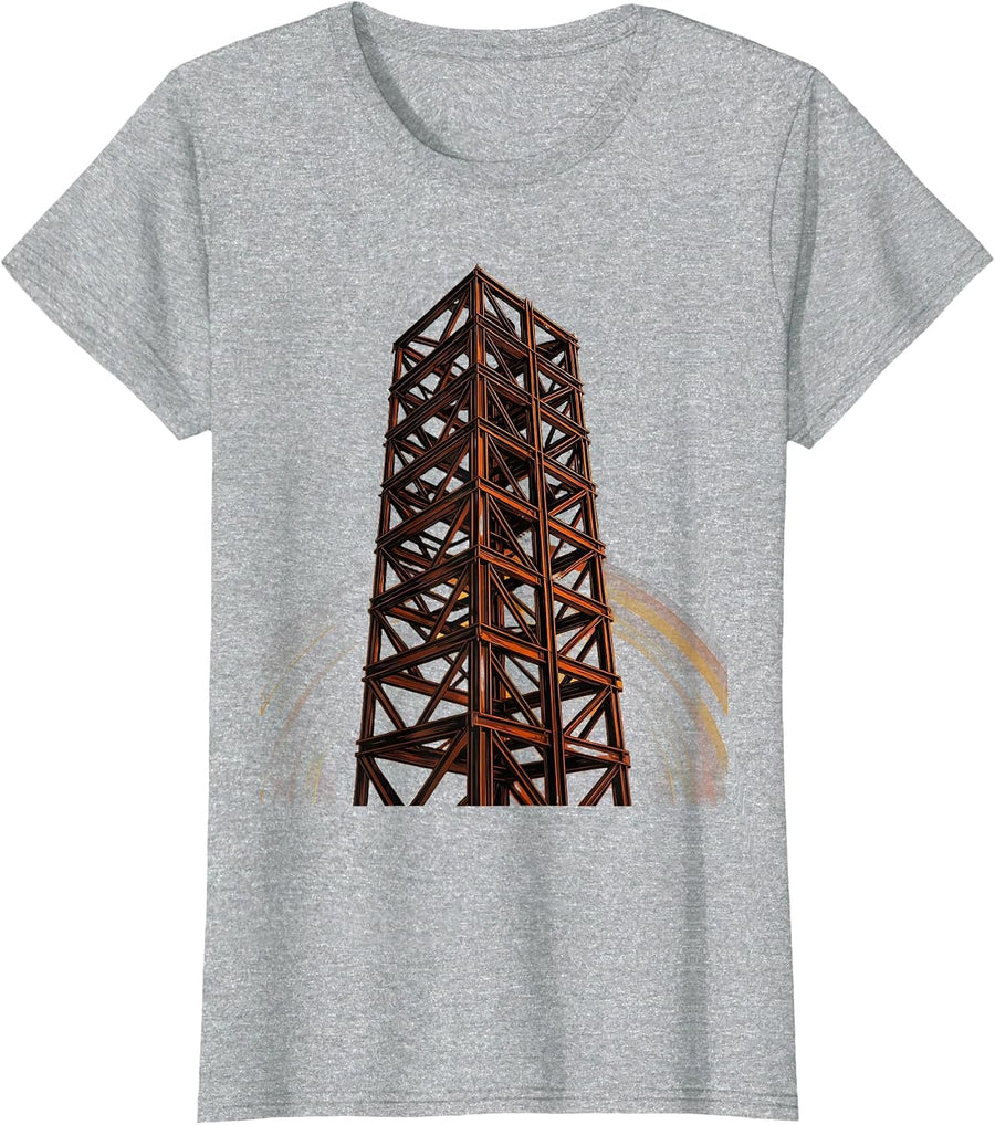 Labor Day Rising Skyscraper Steel Girder Illustration T-Shirt, Women, Heather Grey, X-Large - As Pictured