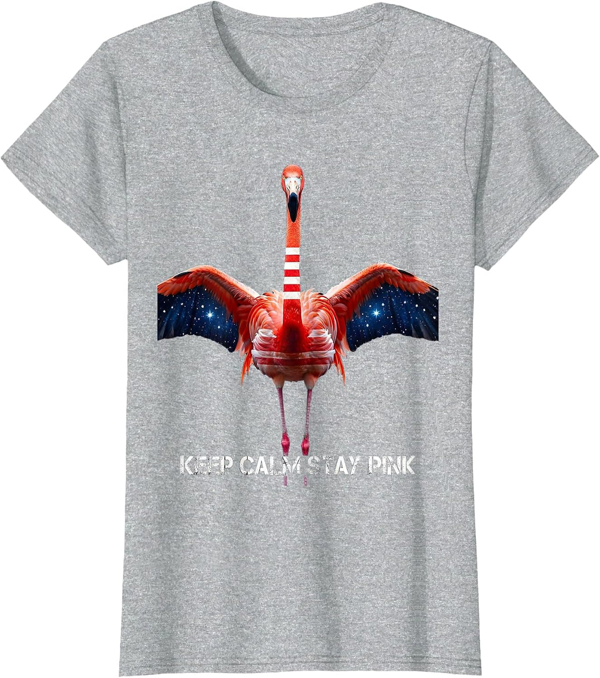 Women's Keep Calm Stay Pink Flamingo Graphic Design T-Shirt - Heather Grey