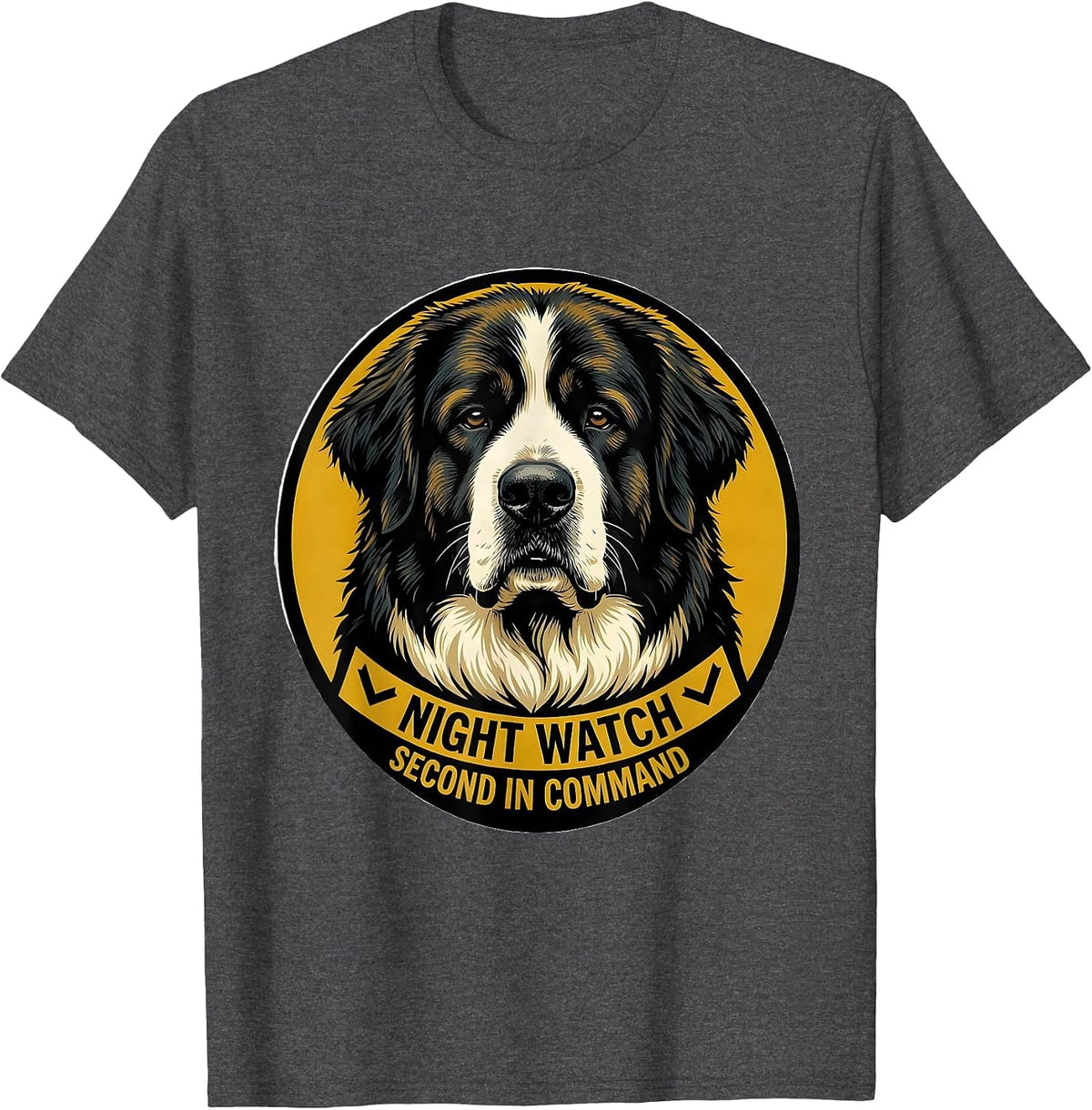 Night Watch Second In Command Great Pyrenees Dog Owner Humor T-Shirt - Dark Heather Grey