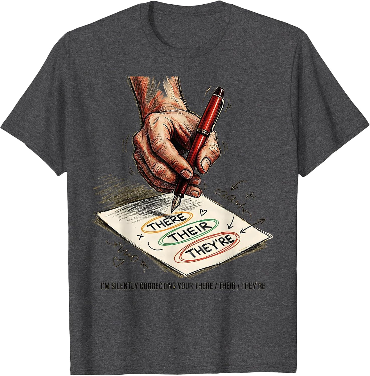 Men's I'm Silently Correcting Your There/Their/They're Funny T-Shirt - Dark Heather Grey