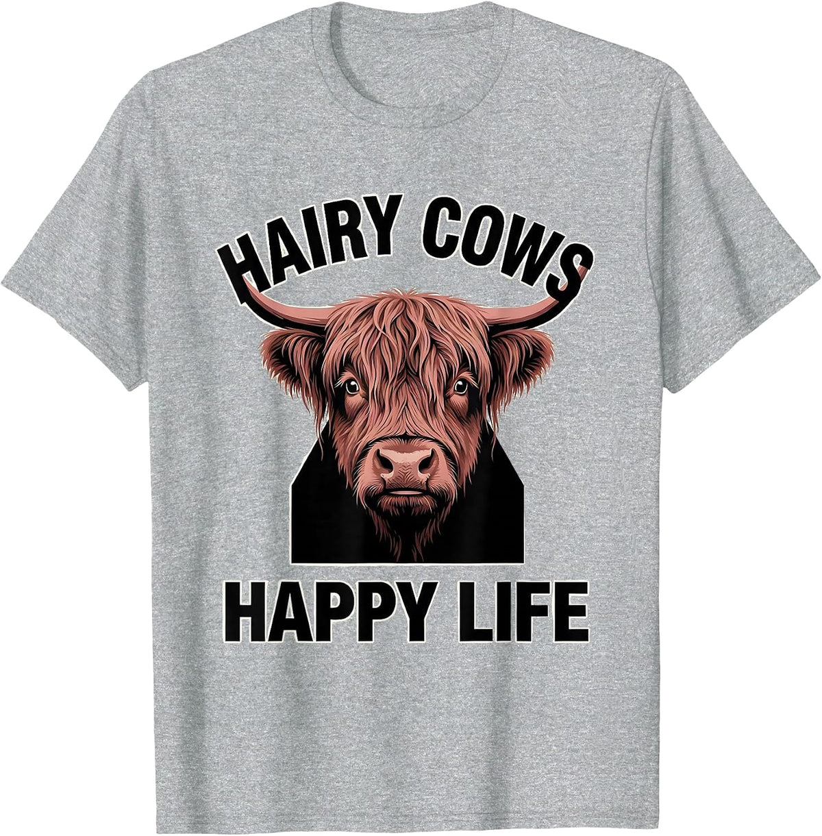Men's Hairy Cows Happy Life Highland Cow Design T-Shirt - Heather Grey