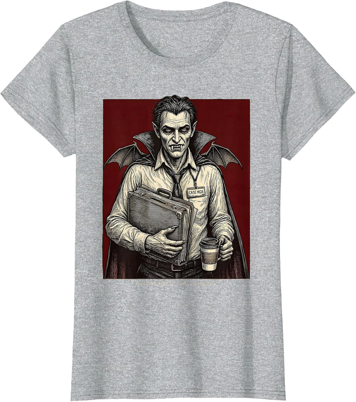 Women's Halloween Funny Social Worker Vampire Design T-Shirt - Heather Grey