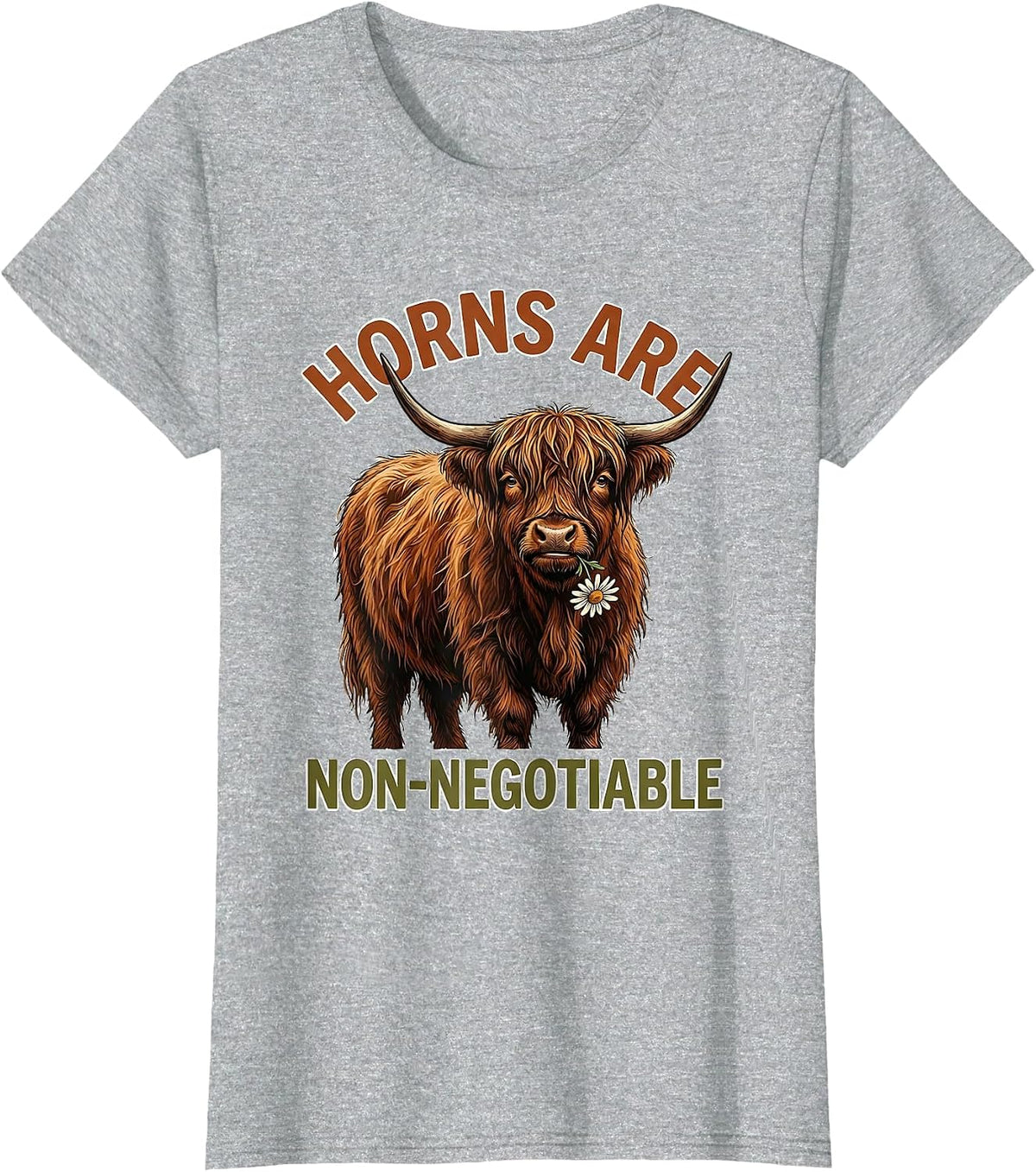 Horns Are Non-Negotiable Funny Highland Cow Cute Scottish T-Shirt - Heather Grey