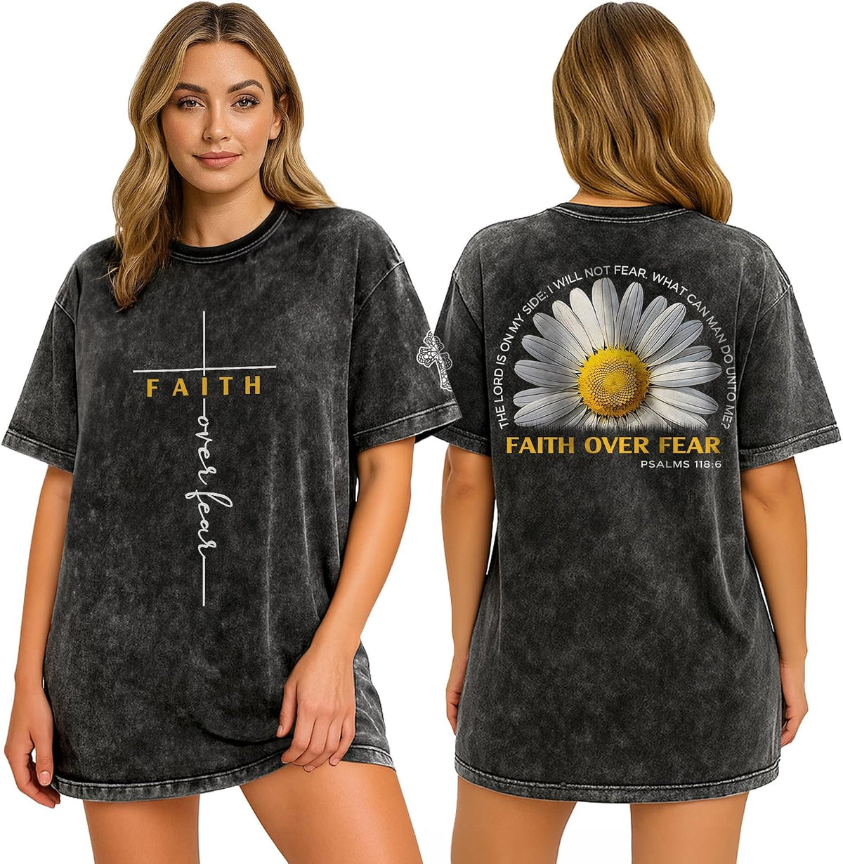 Faith Over Fear Shirt, Women Christian Tshirt, Flower Shirt - Ds02-black
