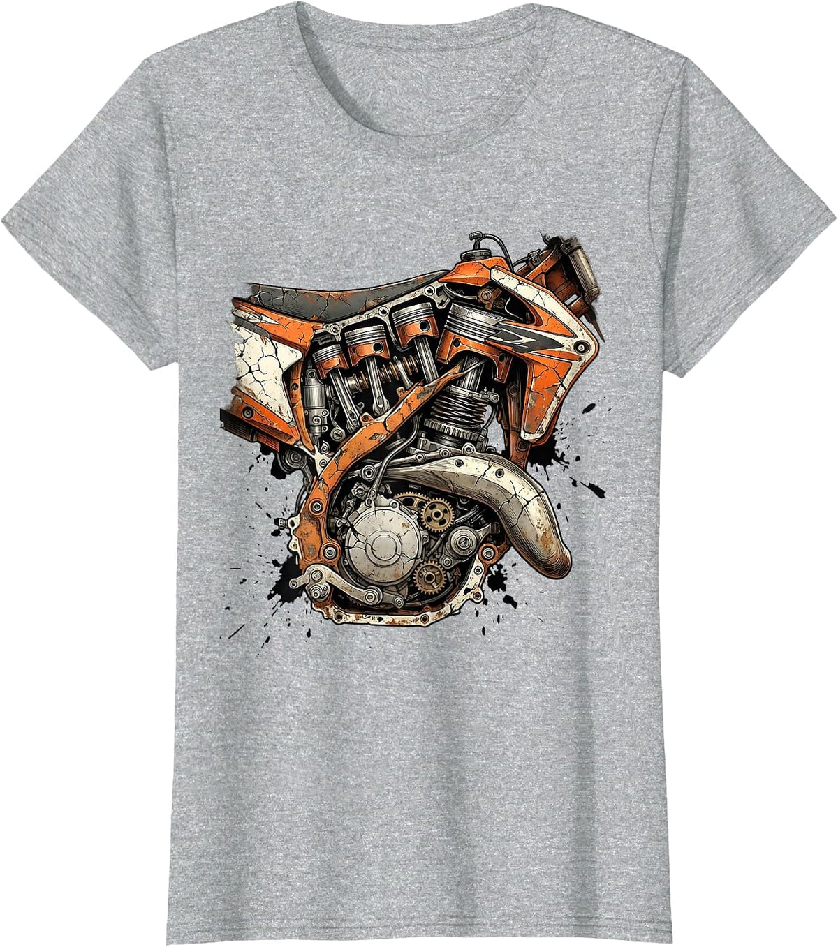 Dirt Bike Engine Cutaway Cross-Section Graphic T-Shirt - Heather Grey