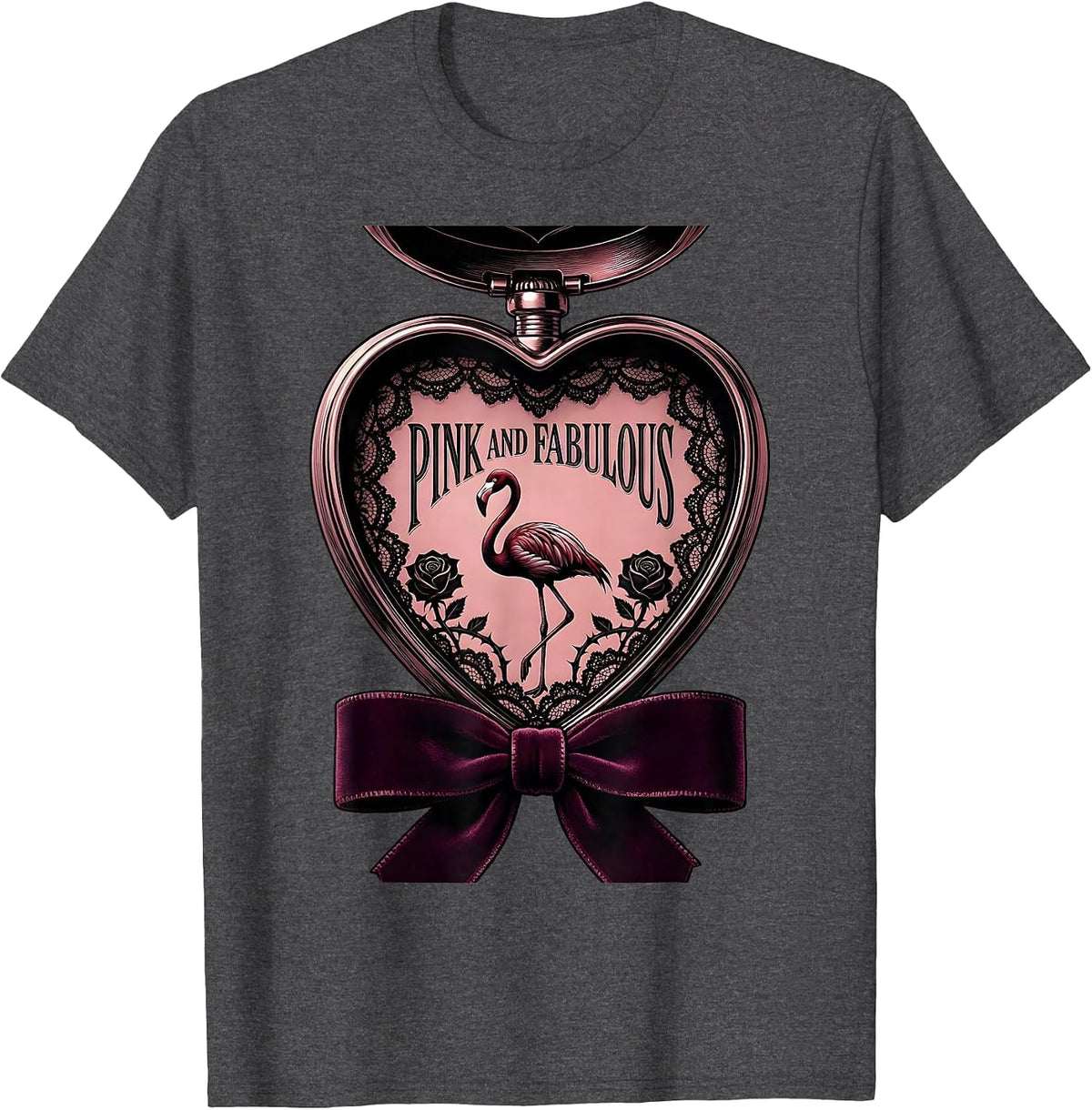 Pink and Fabulous Flamingo Design T-Shirt - Dark Heather Grey