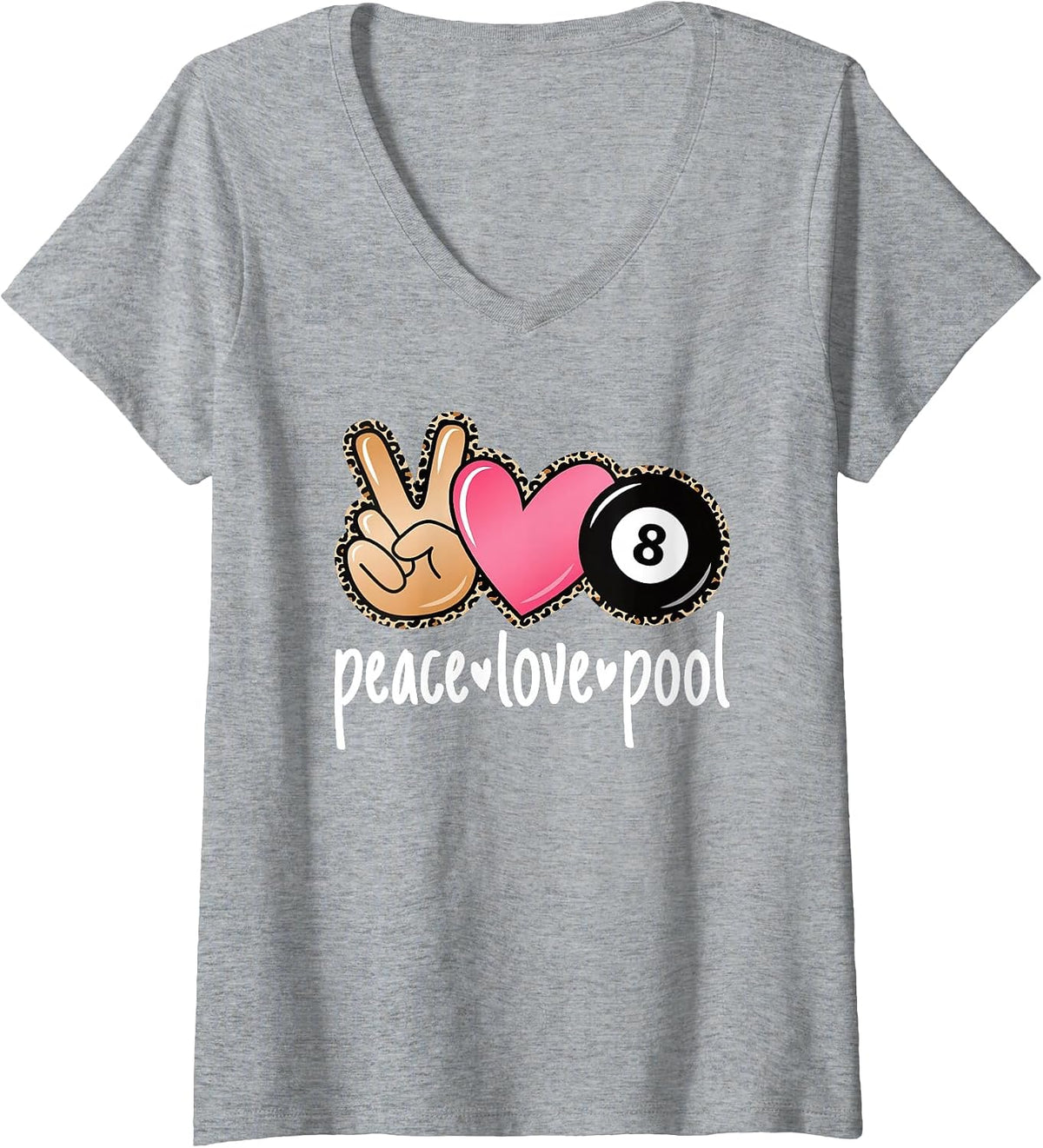 Women's Peace Love Pool Cute Billiard Pool Lover Women Girls V-Neck T-Shirt - Heather Grey