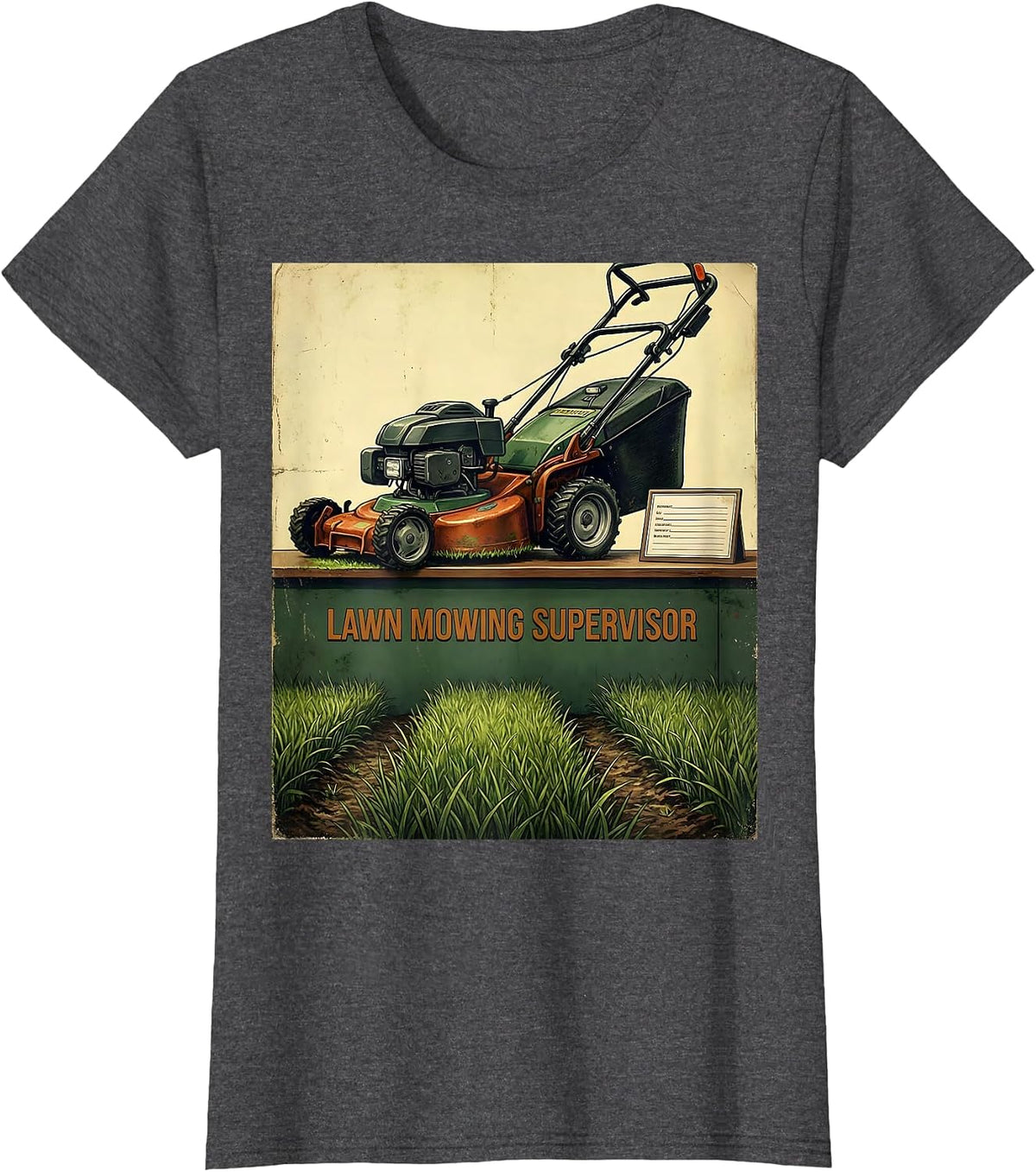 Women's Lawn Mowing Supervisor Vintage Funny Dad Gift T-Shirt - Dark Heather Grey