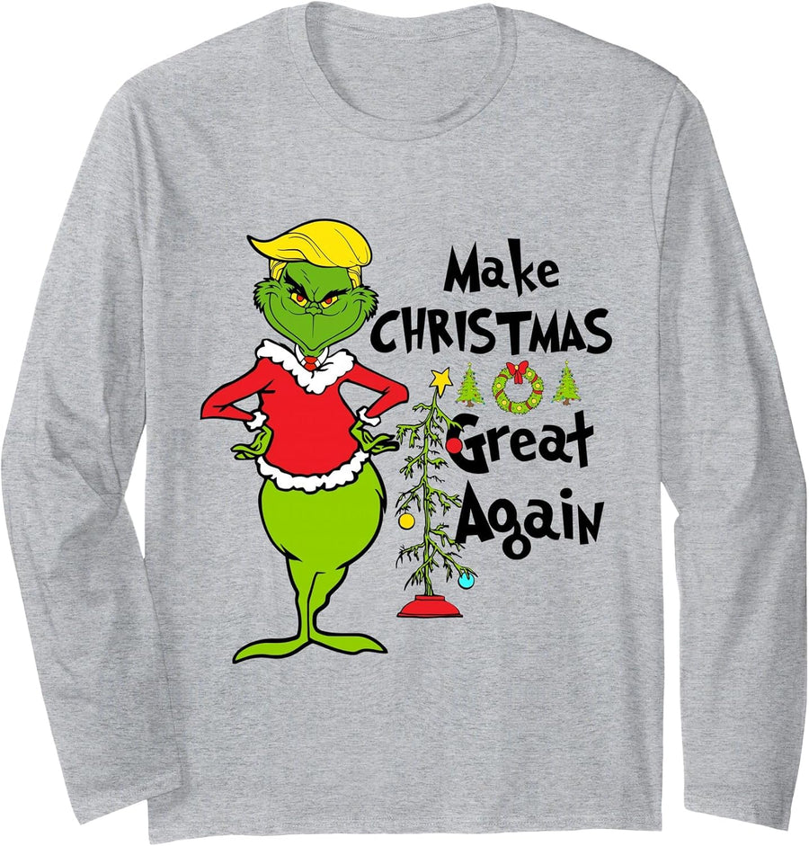 Funny Christmas Clothing | Make Christmas Great Again Shirts Long Sleeve T-Shirt - Adult Unisex Heather Grey