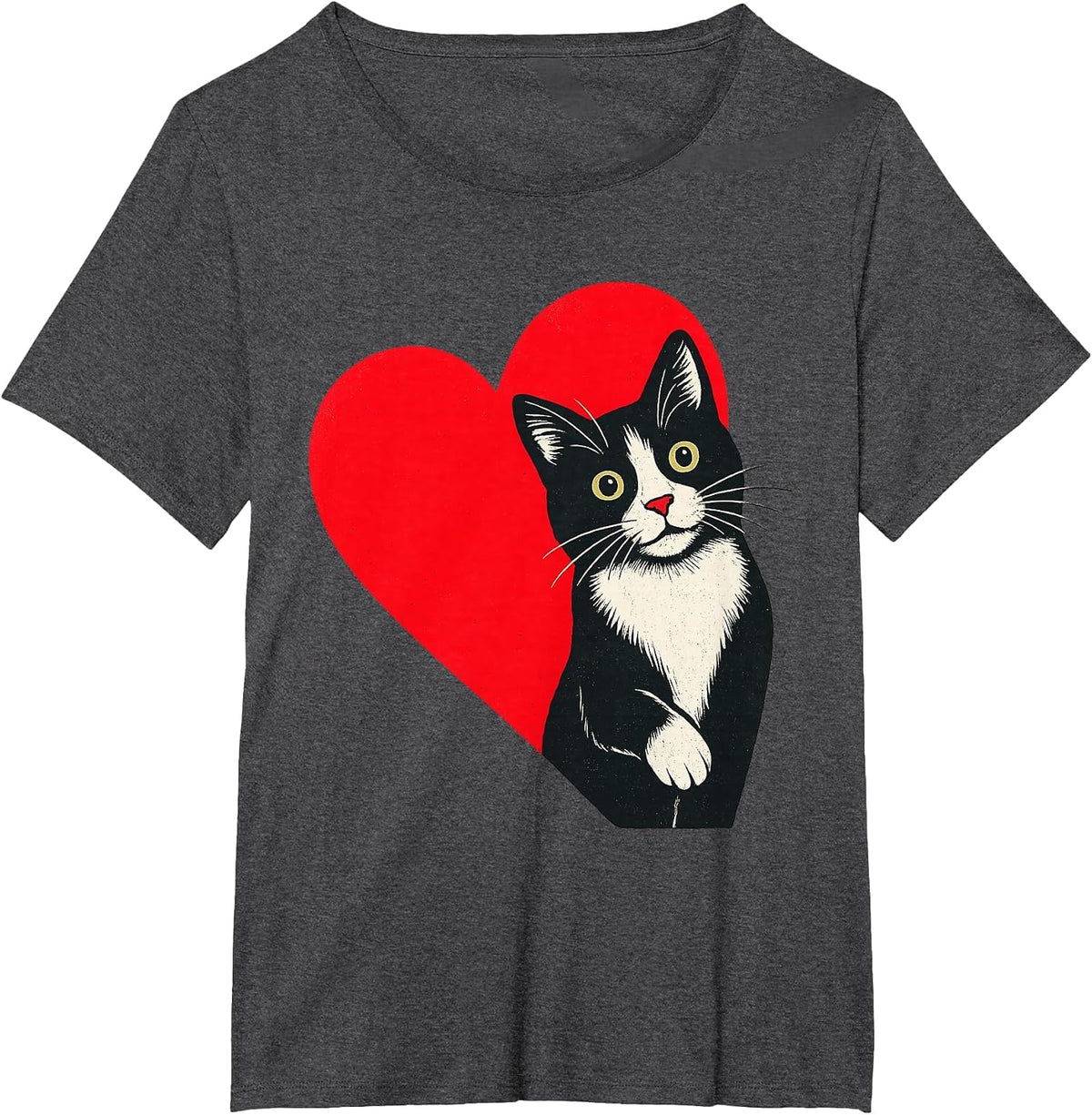 Tuxedo Cat Valentine Heart for Kitten and Animal Lovers T-Shirt - Dark Heather Grey