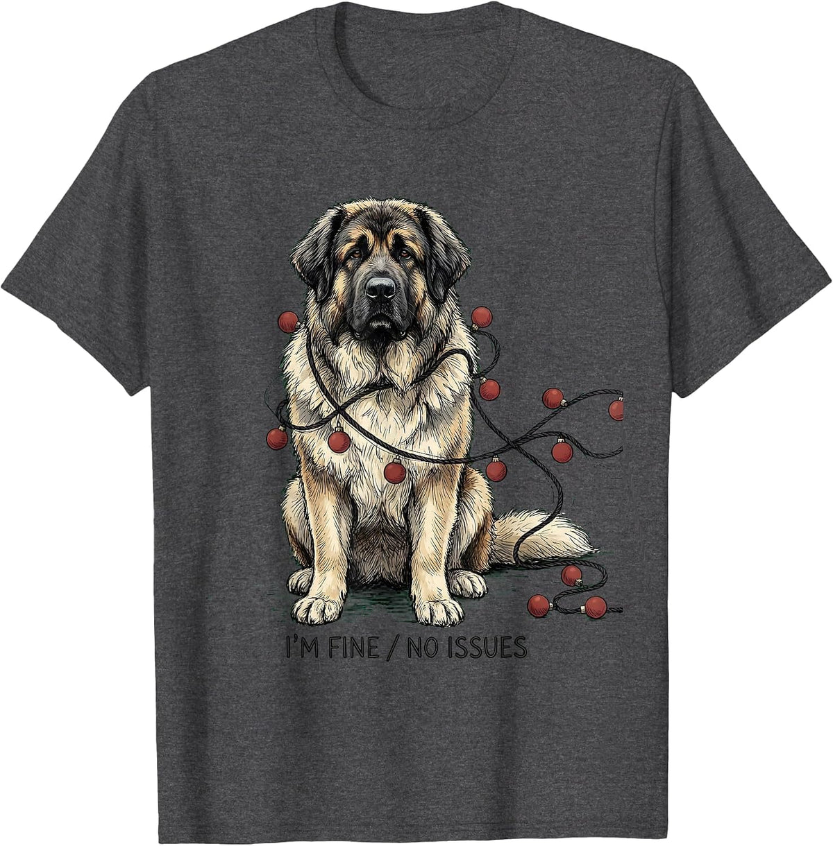 Men's I'm Fine No Issues Great Pyrenees Christmas Dog Owner Humor T-Shirt - Dark Heather Grey