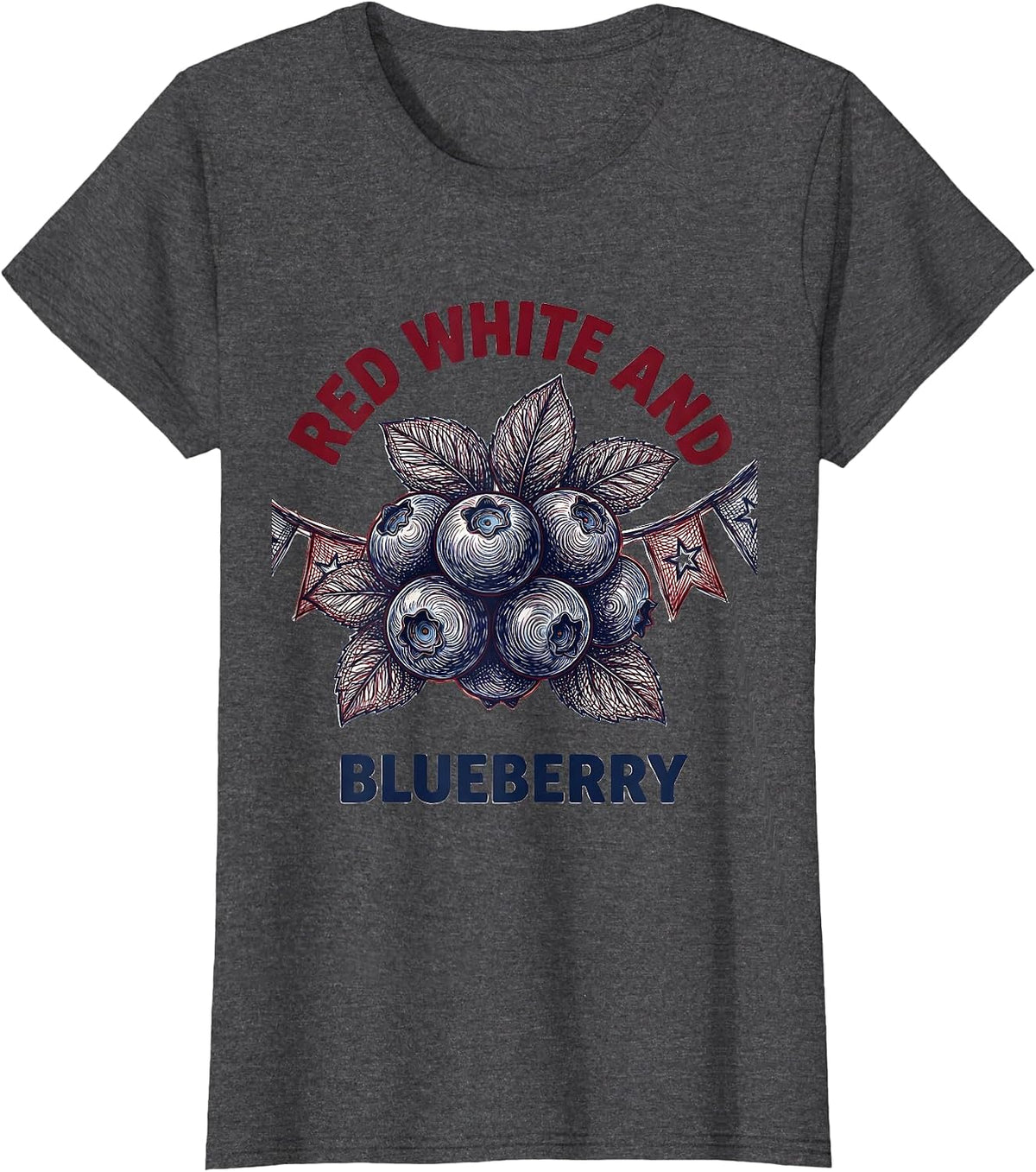 Women's Red White and Blueberry Patriotic Design T-Shirt - Dark Heather Grey
