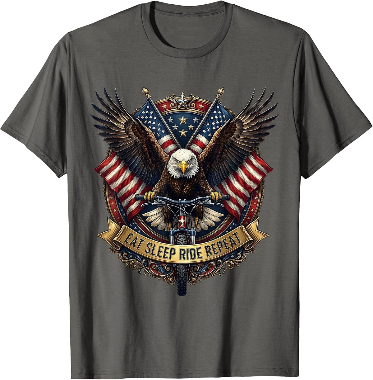 Eat Sleep Ride Repeat MTB Cycling Design T-Shirt - Asphalt Grey