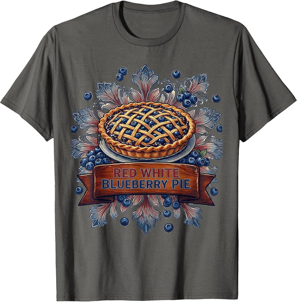 Red White Blueberry Pie Patriotic Design T-Shirt - Asphalt Grey