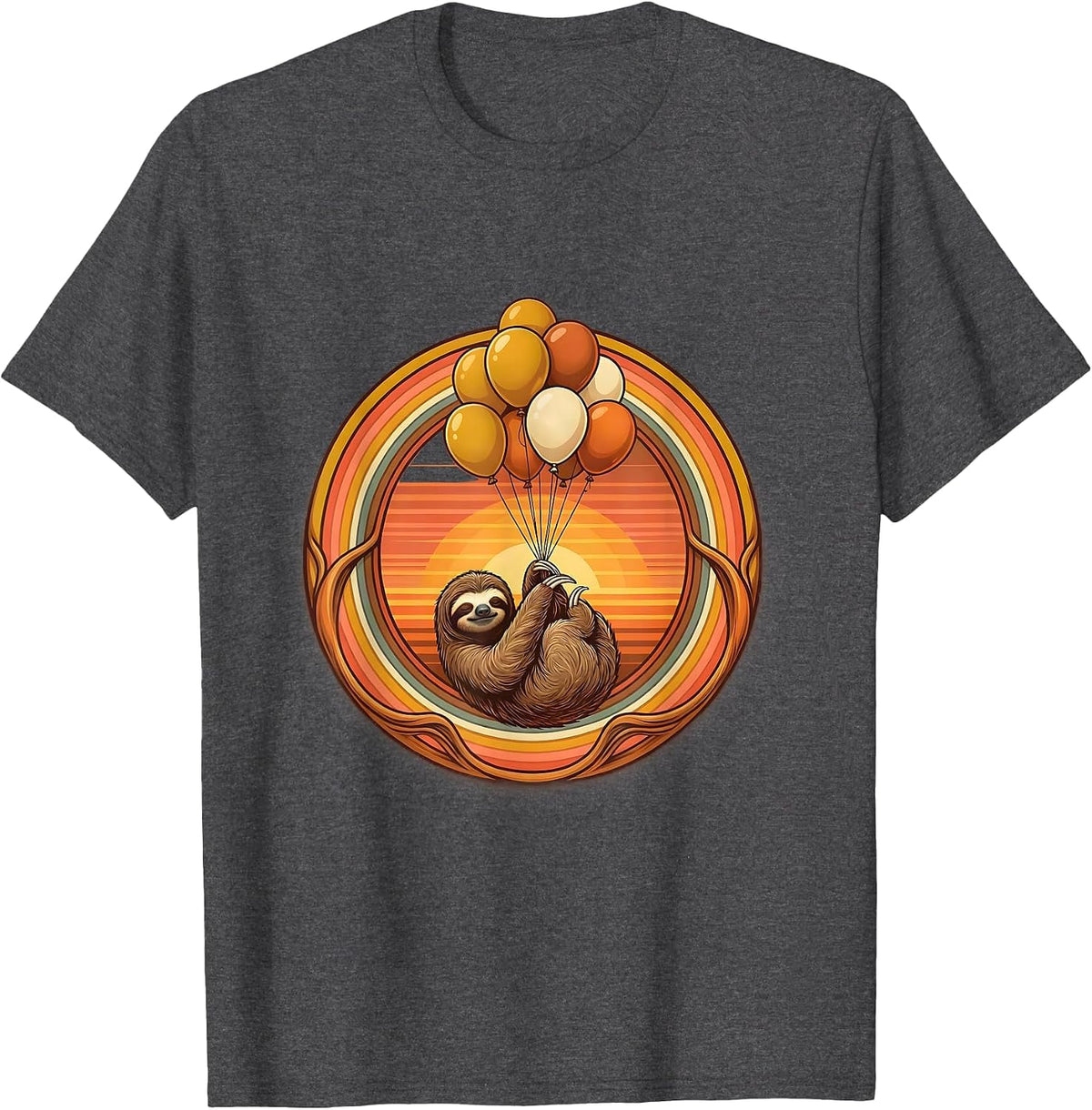 Men's Happy Birthday Sloth Floating on Balloon Strings T-Shirt - Dark Heather Grey
