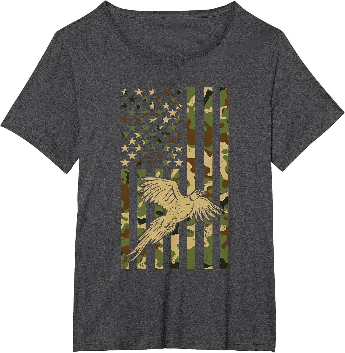 Pheasant Hunting Bird Hunter Hunting American Flag Camo T-Shirt - Dark Heather Grey
