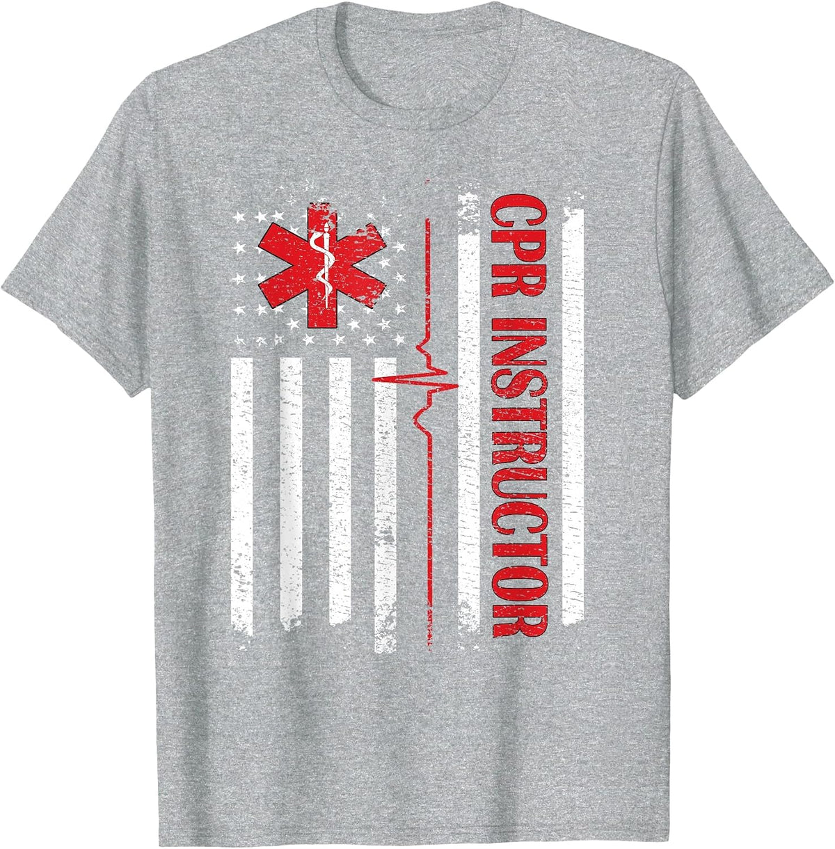 CPR Instructor American Flag EMS First Aid AED Certified CPR T-Shirt - Heather Grey