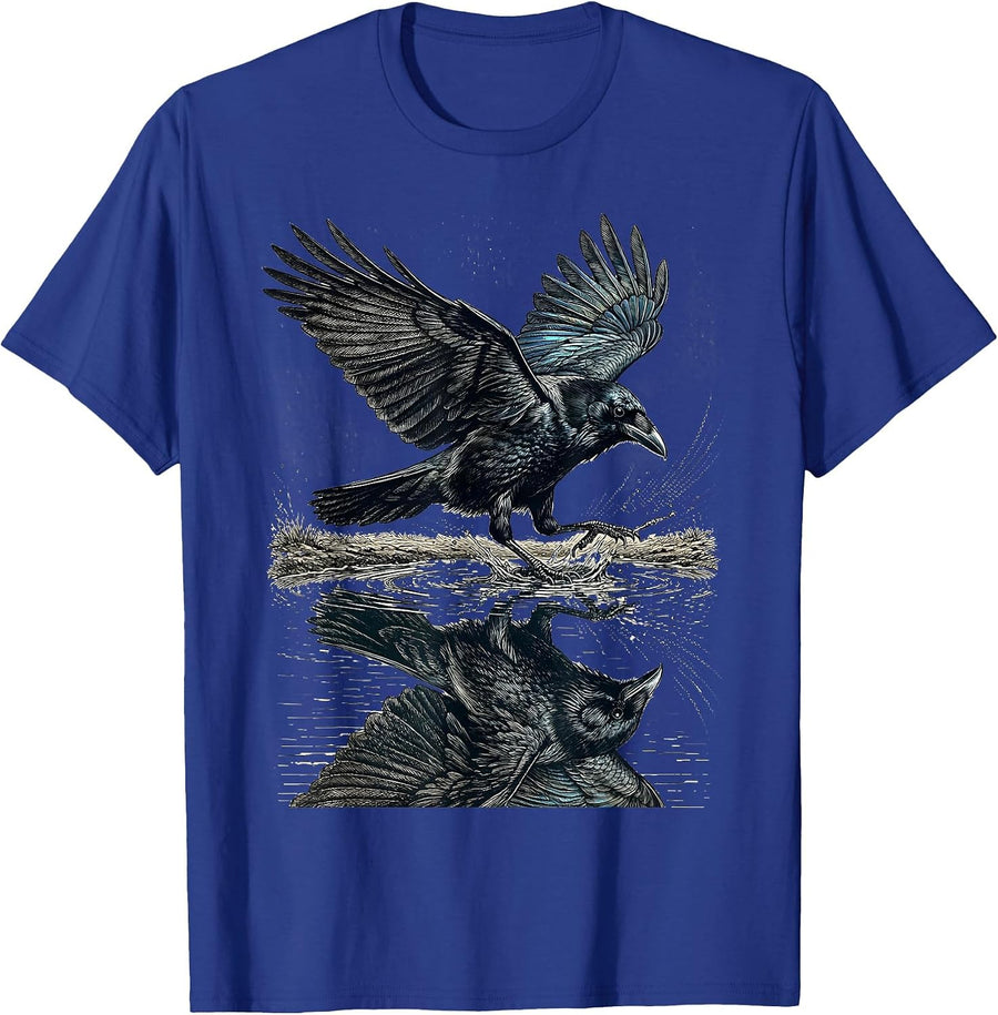 Crow Splashing Through a Puddle Reflection T-Shirt - Royal Blue