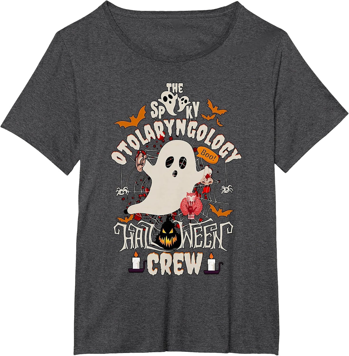 Scary Ear-Nose and Nose Healing Halloween Crew Ear Nose Neck Nurse T-Shirt - Dark Heather Grey
