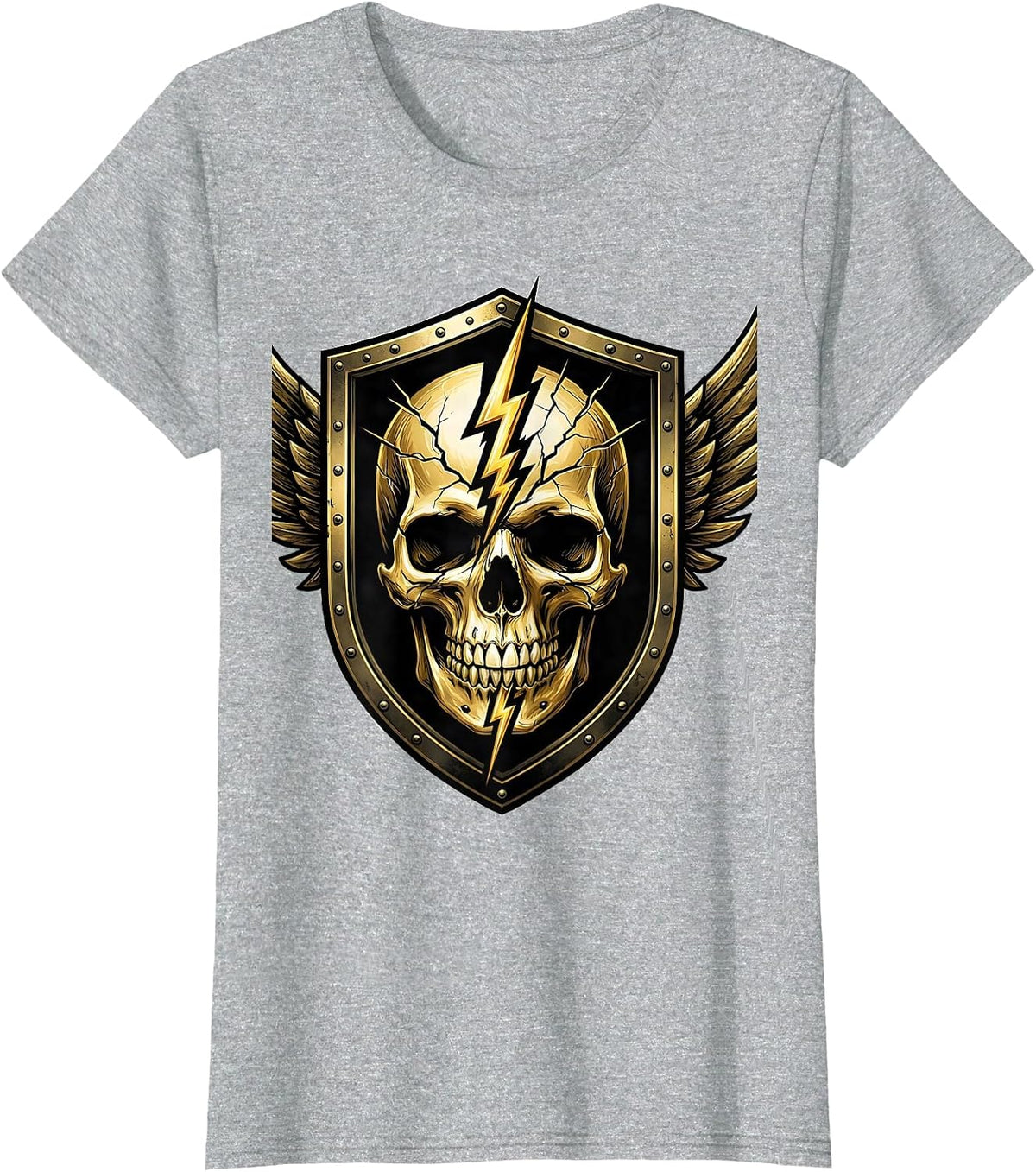 Lightning Bolt Skull Graphic Tee T-Shirt - Heather Grey