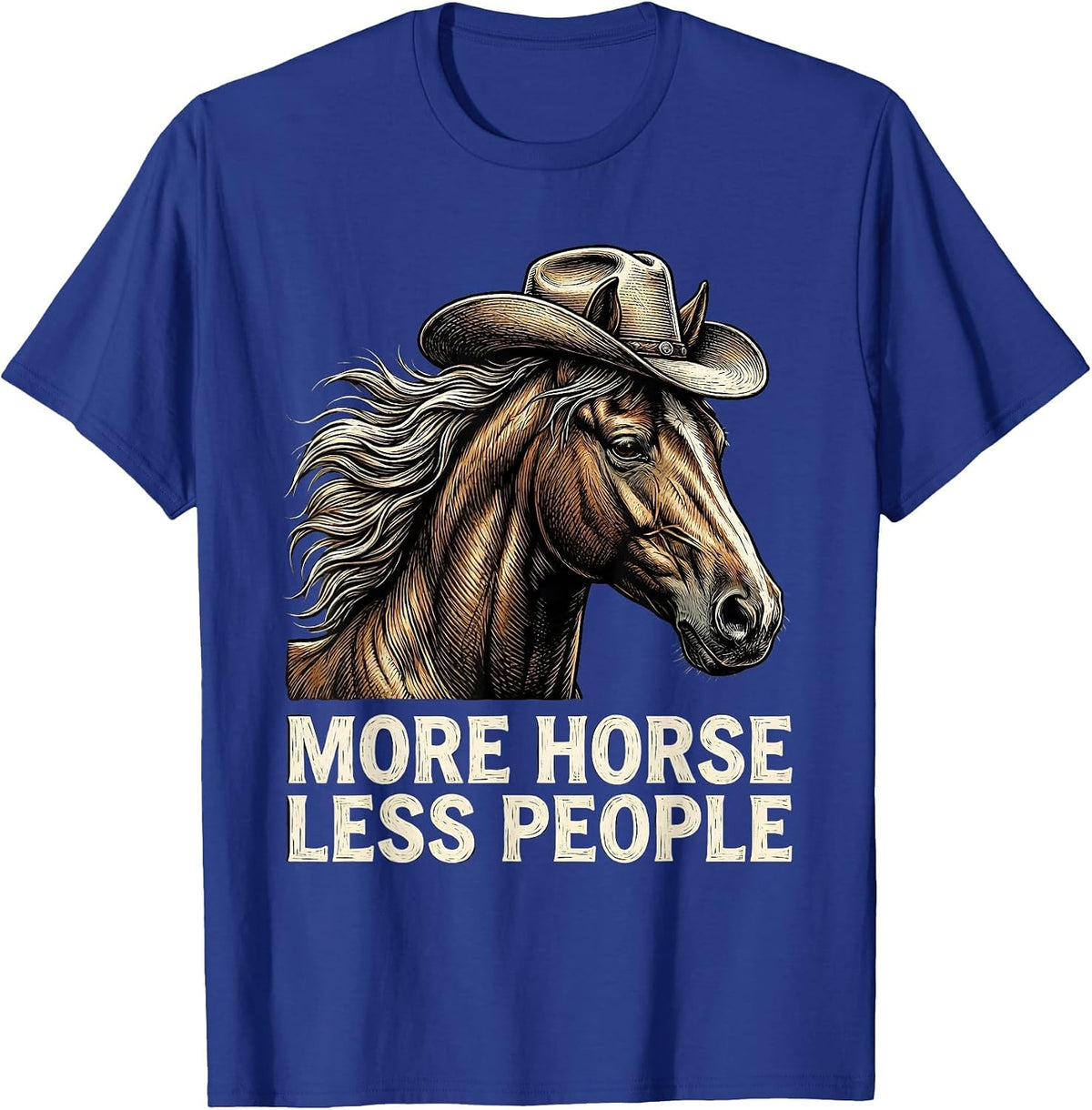 Men's More Horse Less People Cowgirl Design T-Shirt - Royal Blue