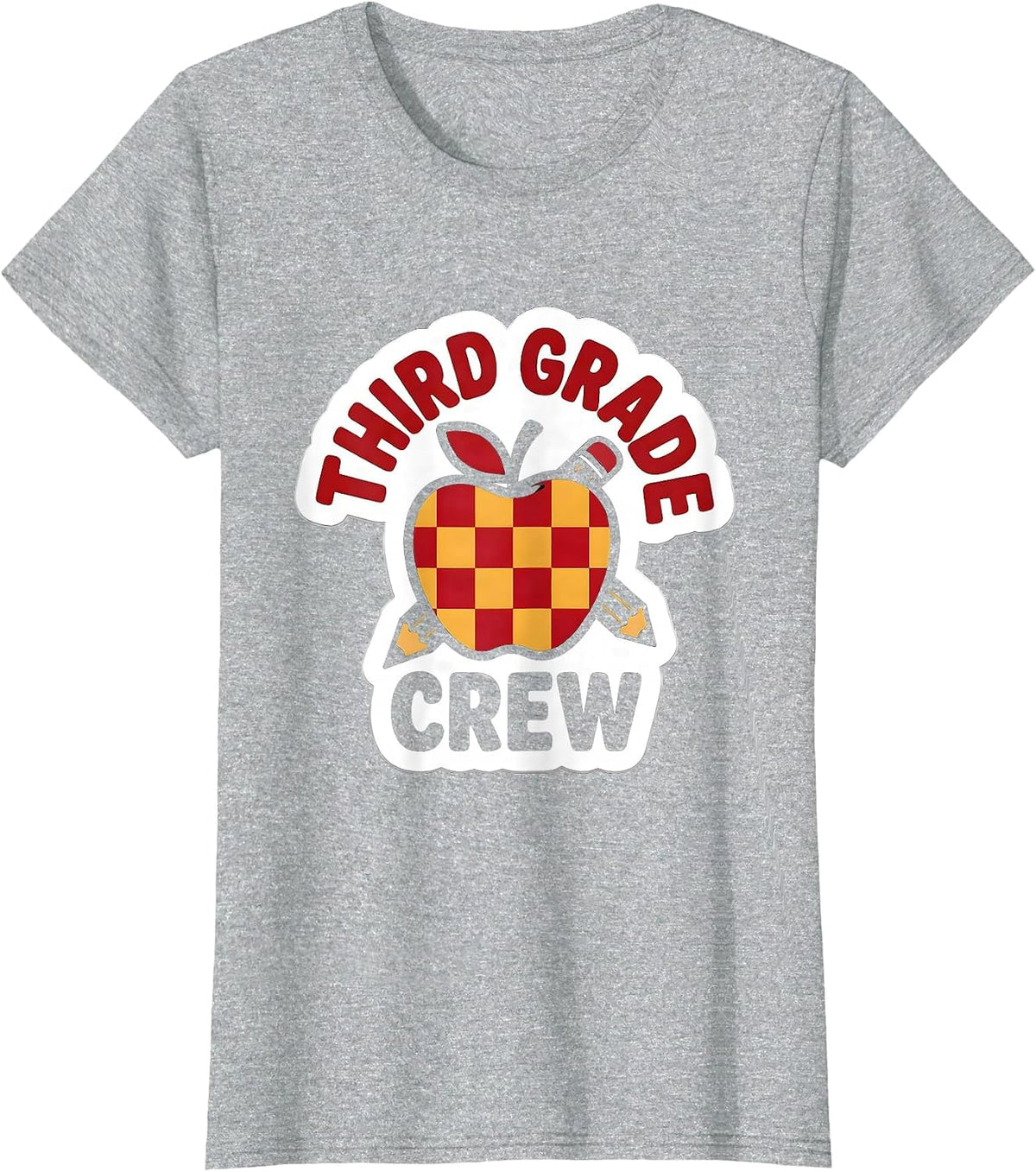 Women's Third Grade Crew Cute Teacher Pencil Apple Back To School T-Shirt - Heather Grey