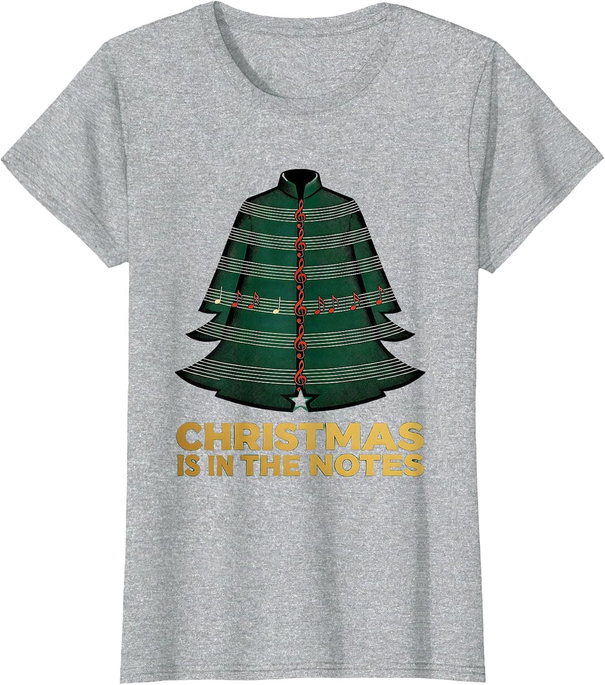 Christmas Is In The Notes Music Teacher Treble Clef Holiday T-Shirt - Heather Grey