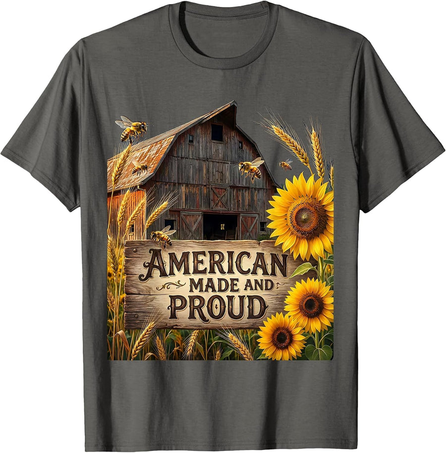 American Made And Proud Patriotic Design T-Shirt - Asphalt Grey