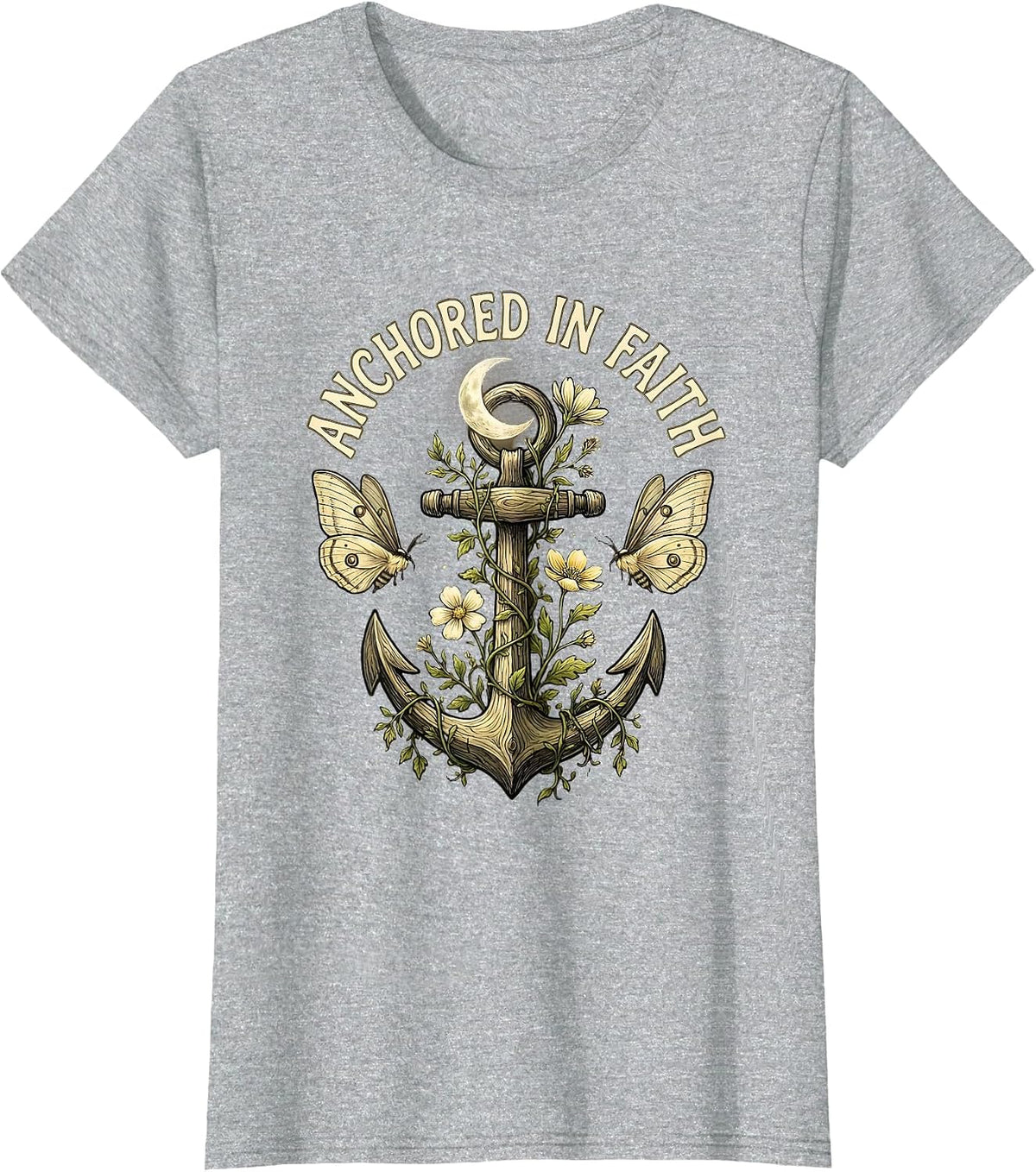 Women's Anchored in Faith Faith Over Fear Design T-Shirt - Heather Grey