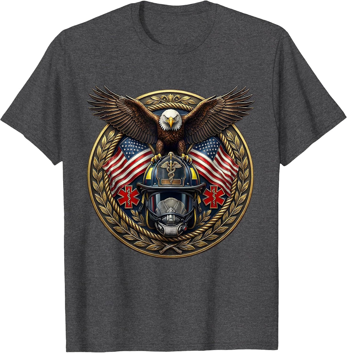 Men's EMT Helmet Caduceus Symbol Graphic Design T-Shirt - Dark Heather Grey