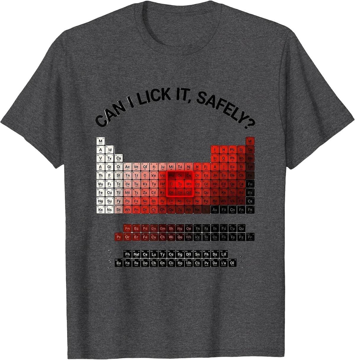 Can I Lick It Safely Funny Periodic Table Science Teacher T-Shirt - Dark Heather Grey