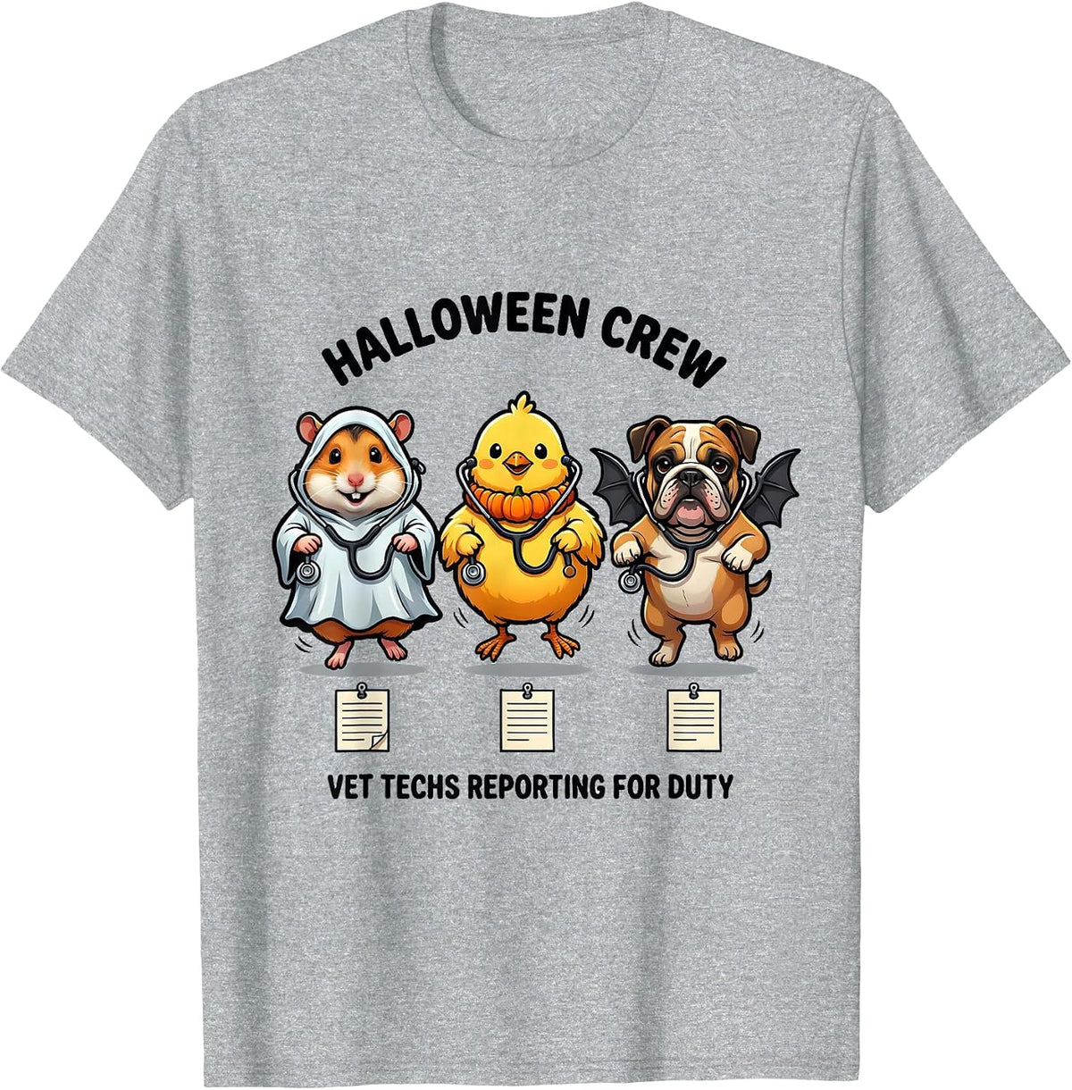 Men's Halloween Crew, Vet Techs Reporting For Duty Vet Tech T-Shirt - Heather Grey